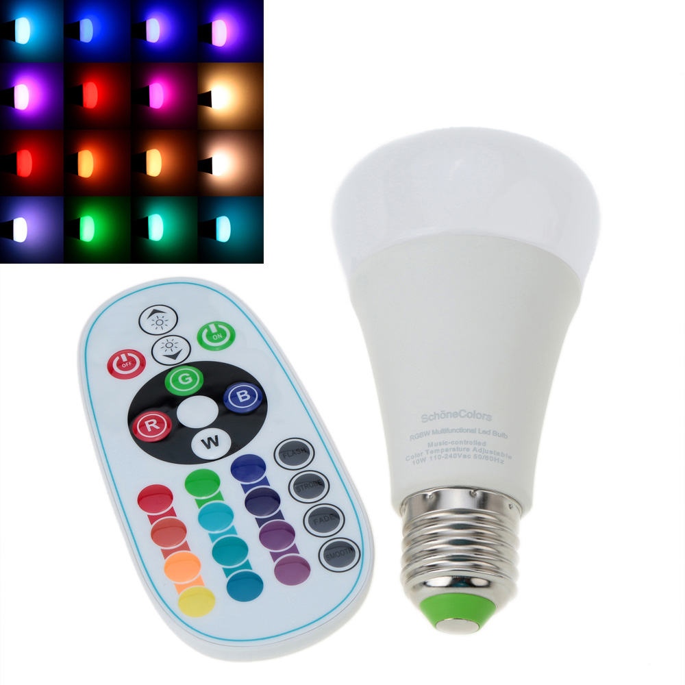 unknown E27 10W 110-240V AC RGBW Colorful LED Bulb Light Stage Lamp Remote Control Color & Brightness Adjustable Home Indoor Decor Lighting CE RoHs