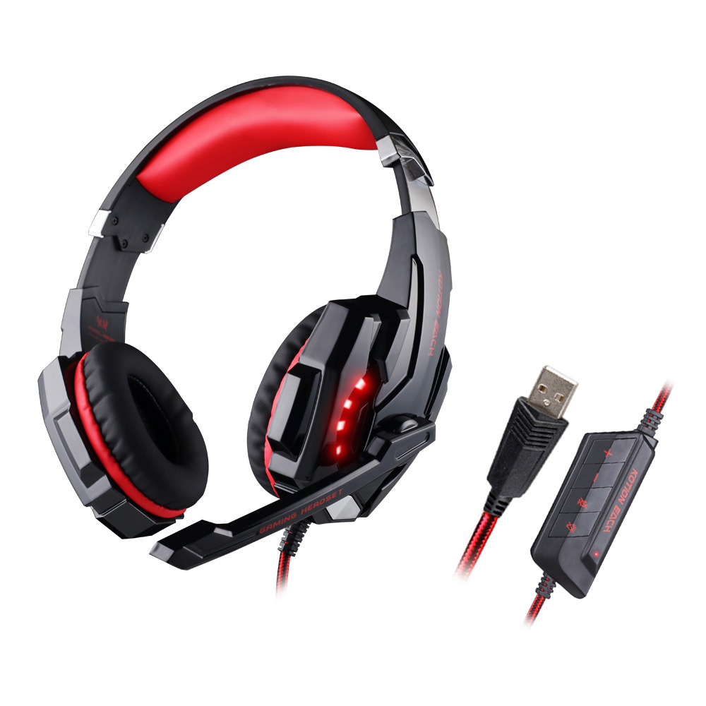 unknown KOTION EACH G9000 Gaming Headphone USB 7.1 Surround Sound Version Game Gaming Headset Noise Cancellation Earphone w / Mic LED Light Black-red for Computer Desktop Notebook Laptop
