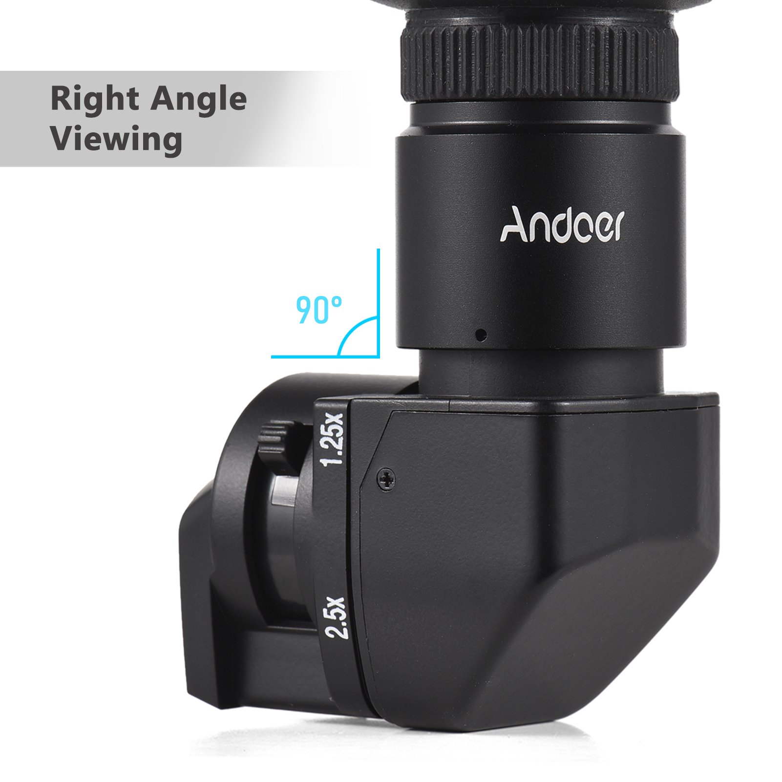 Andoer Camera Viewfinder 1.25X/ 2.5X Magnification Right Angle Viewfinder with 10 Mounting Adapters Replacement for Canon Nikon Pentax Olympus Leica Fujifilm DSLR Camera