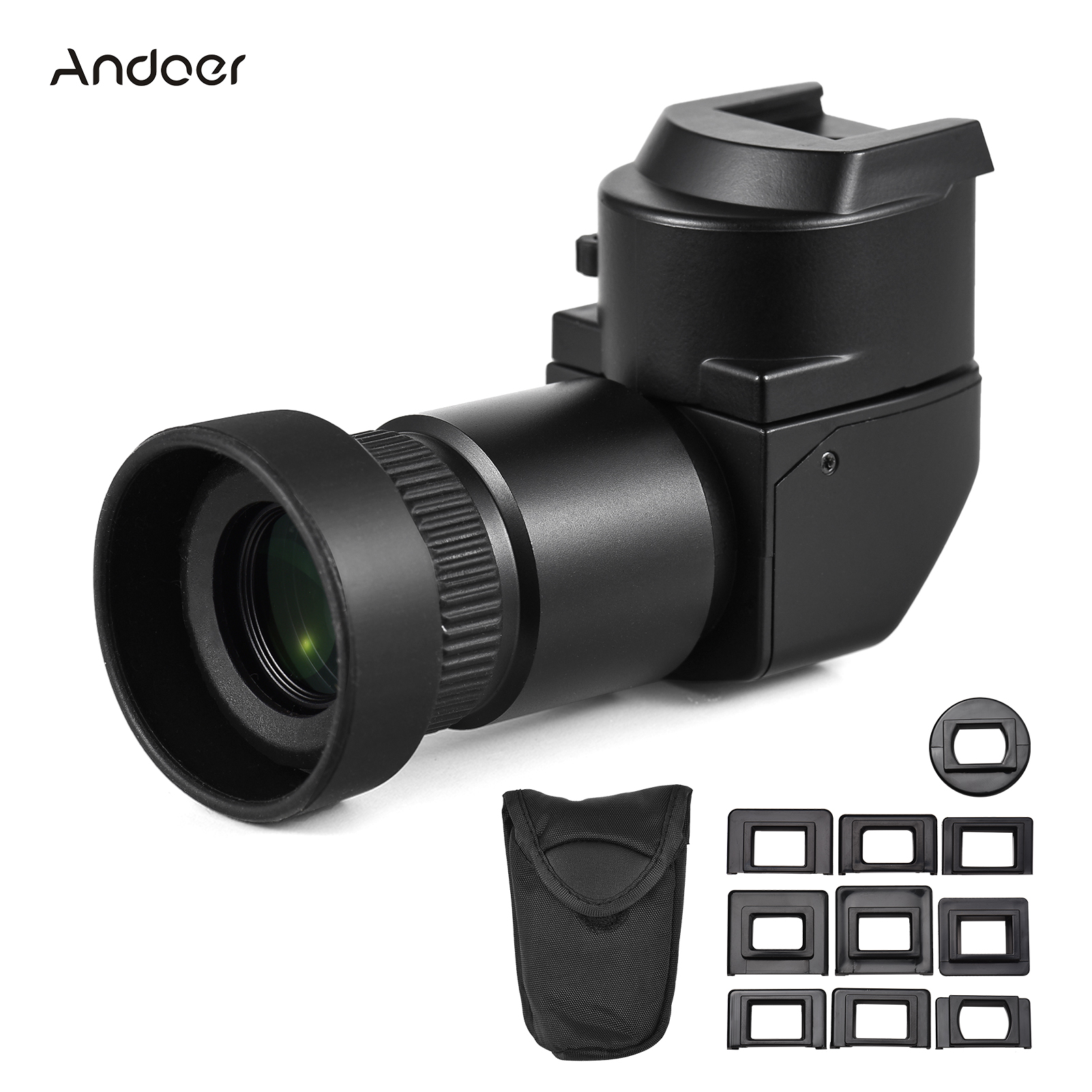 Andoer Camera Viewfinder 1.25X/ 2.5X Magnification Right Angle Viewfinder with 10 Mounting Adapters Replacement for Canon Nikon Pentax Olympus Leica Fujifilm DSLR Camera