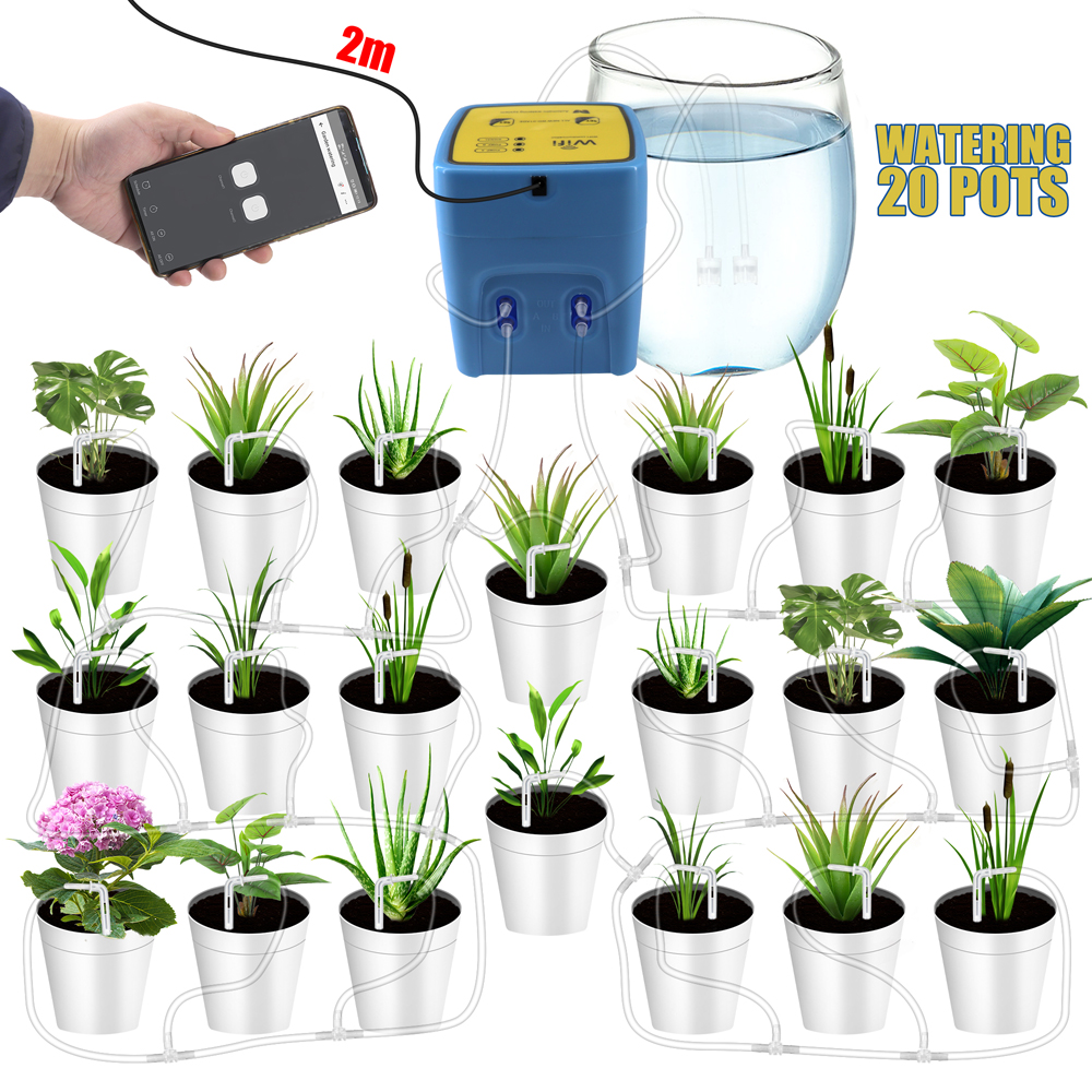 WIFI Intelligent Watering Device Double Pump Timed Automatic Drip Irrigation System Remote APP Controller for Garden Terrace Potted Plant Flower