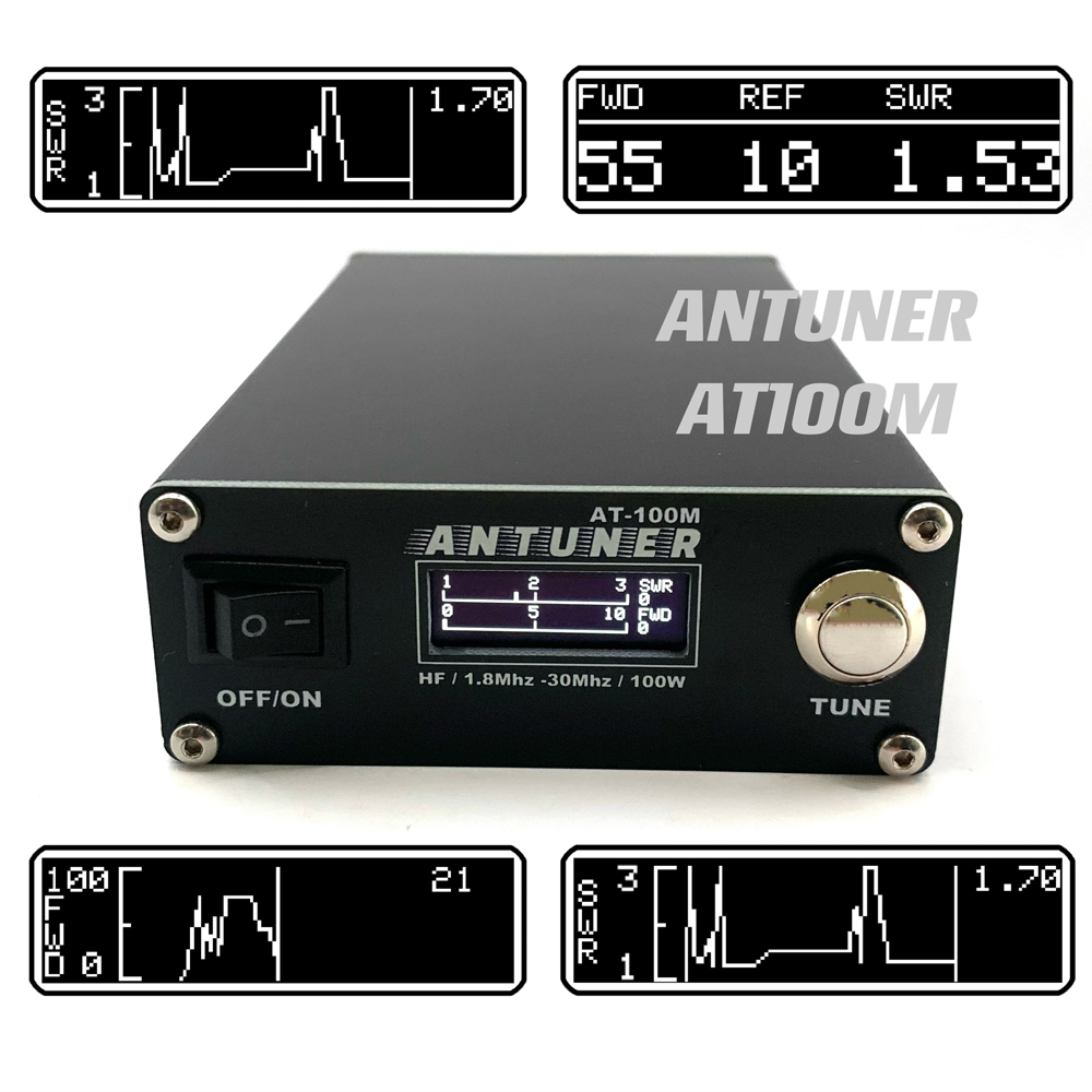 ANTUNER Omnipotent 1.8MHz-30MHz 100W Antenna Tuner Built-in Standing Waves Meter Power Meter For HF Radio USDX G1M FT-818 817 IC-705