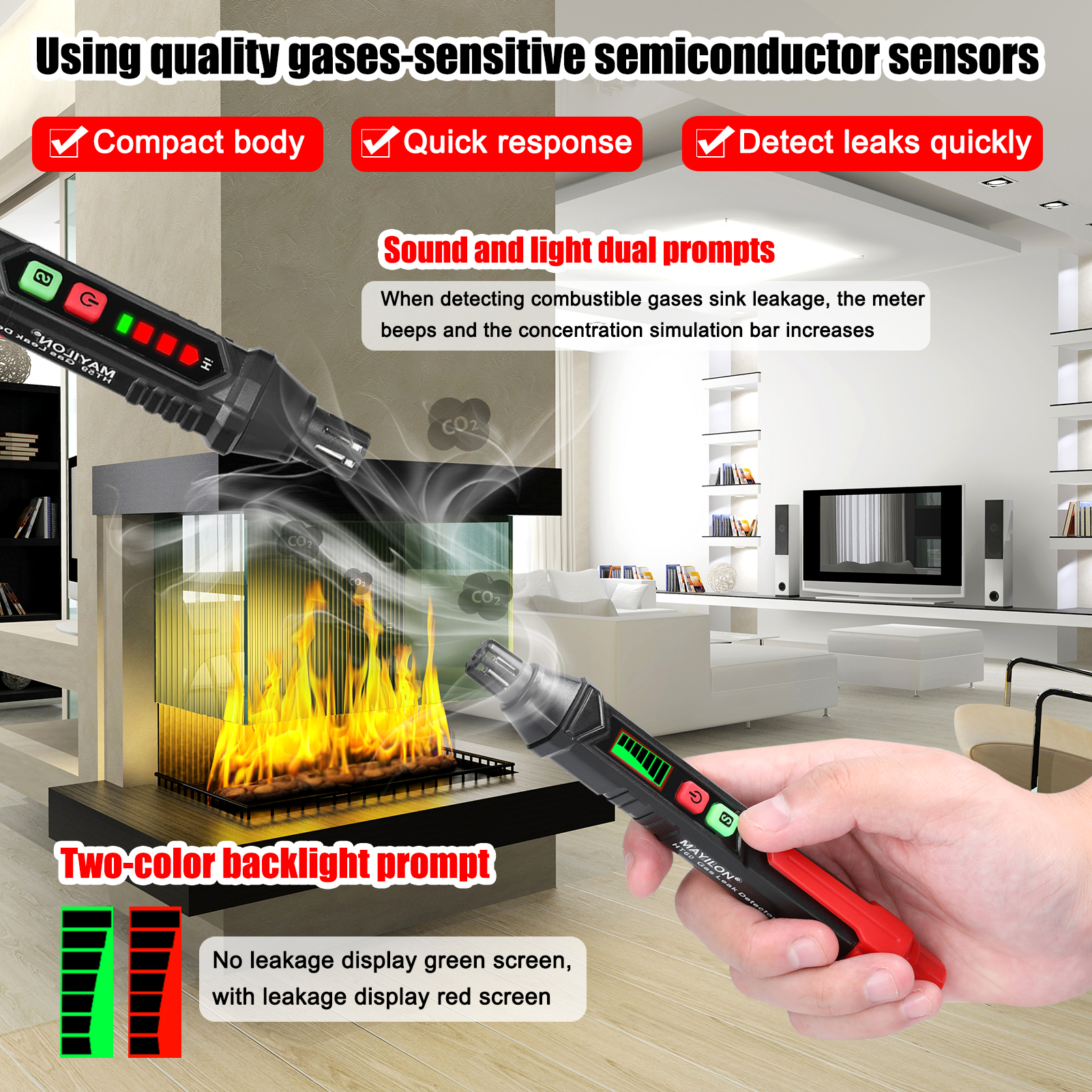 Handheld Combustible Gases Leak Detector Natural Gases Leakage Tester Portable PPM Meter Combustible Gases Analyzer Pen