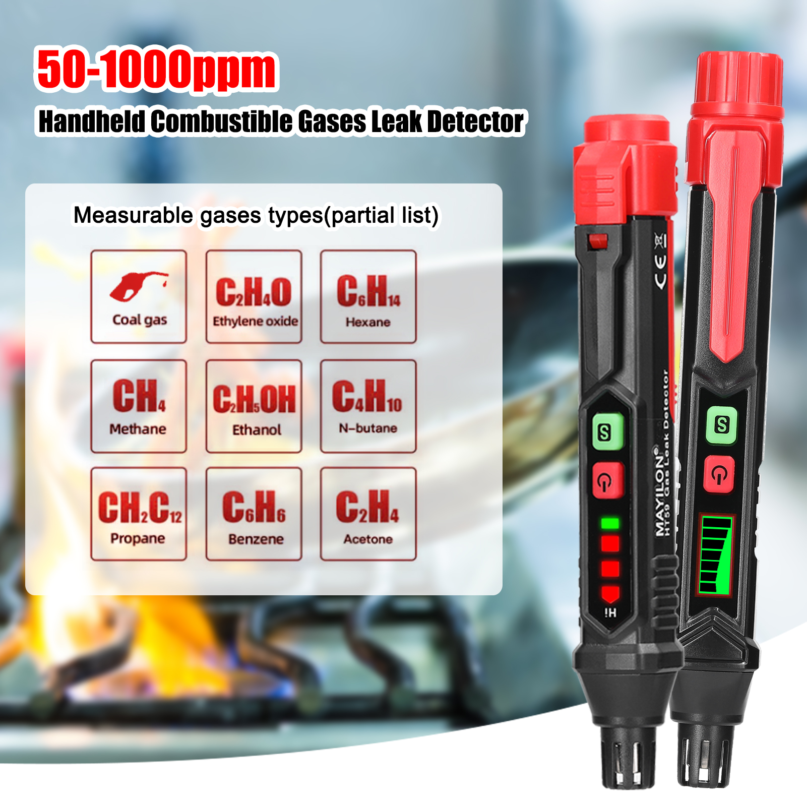 Handheld Combustible Gases Leak Detector Natural Gases Leakage Tester Portable PPM Meter Combustible Gases Analyzer Pen