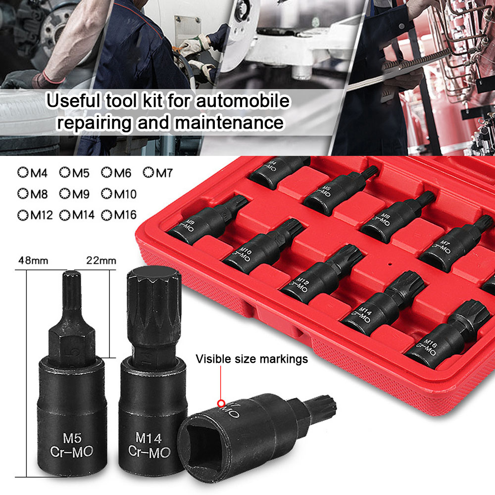 10Pcs Universal 3/8 Square Drive Socket Set M4-M16 Socket Kit Chromium Molybdenum Steel Socket