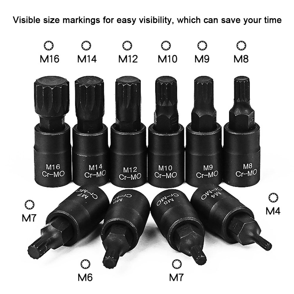 10Pcs Universal 3/8 Square Drive Socket Set M4-M16 Socket Kit Chromium Molybdenum Steel Socket