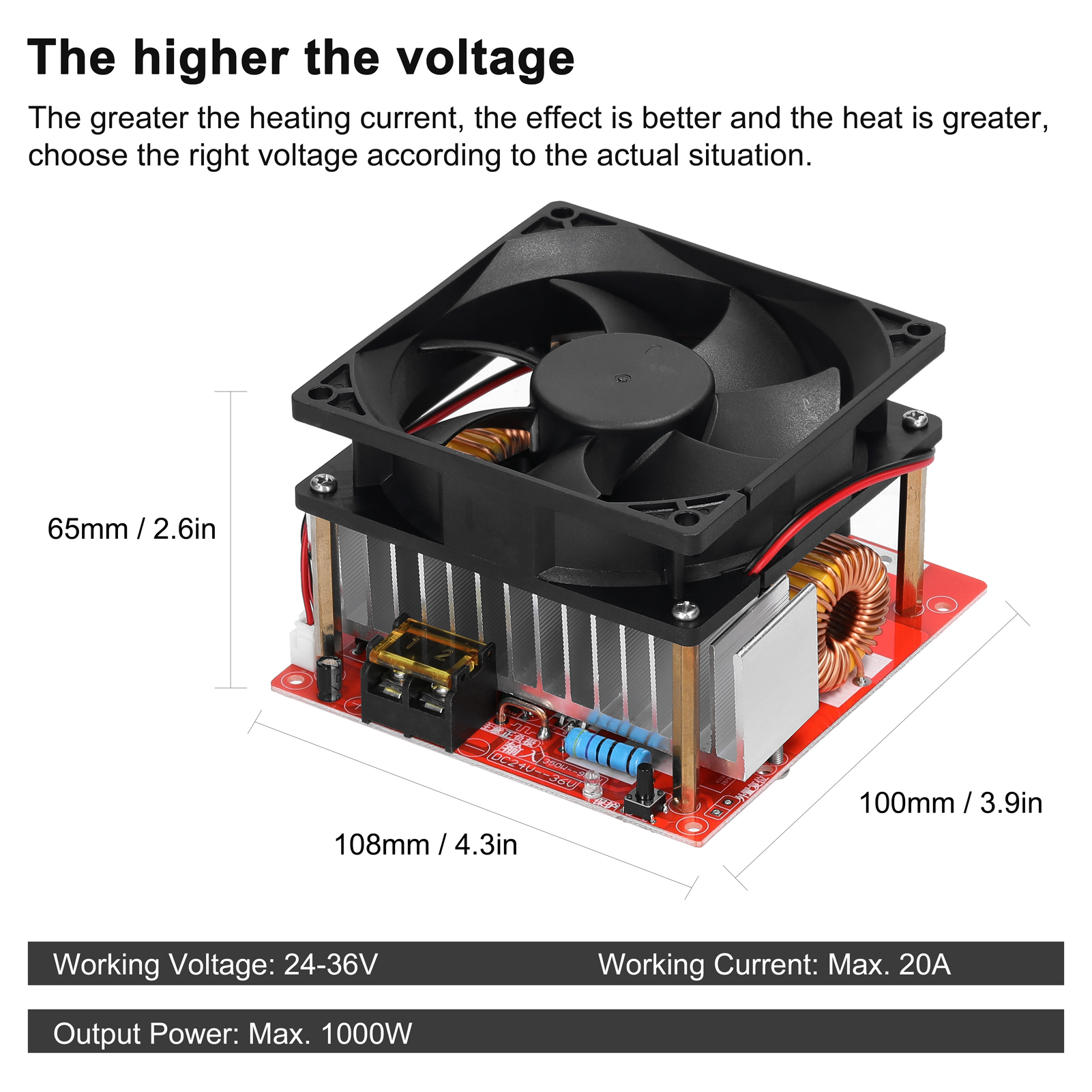 1000W ZVS Induction Heating Board Module Low Voltage Heater Coil Flyback Driver Heater with Copper Tube for DIY Small Parts Hardening Annealing