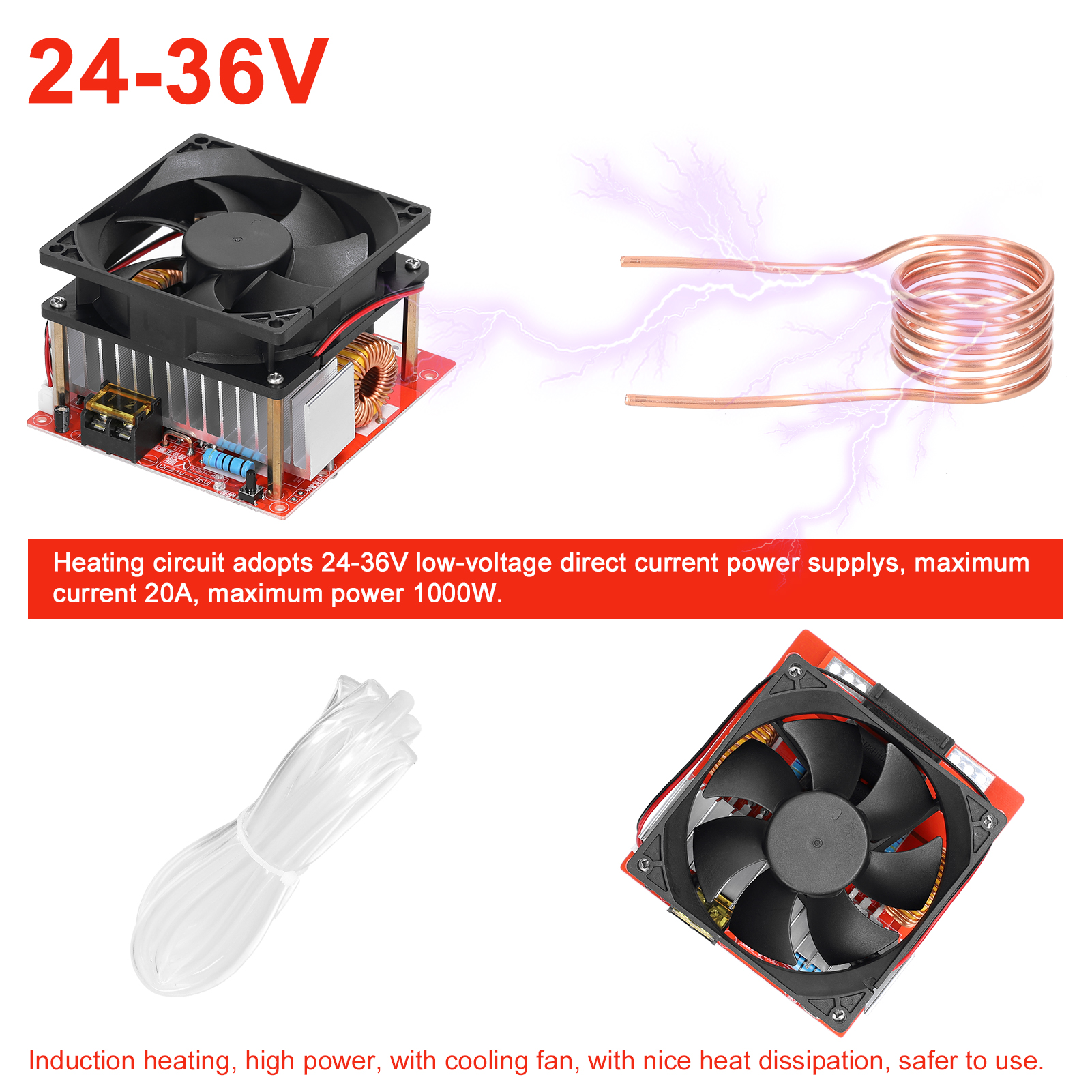 1000W ZVS Induction Heating Board Module Low Voltage Heater Coil Flyback Driver Heater with Copper Tube for DIY Small Parts Hardening Annealing