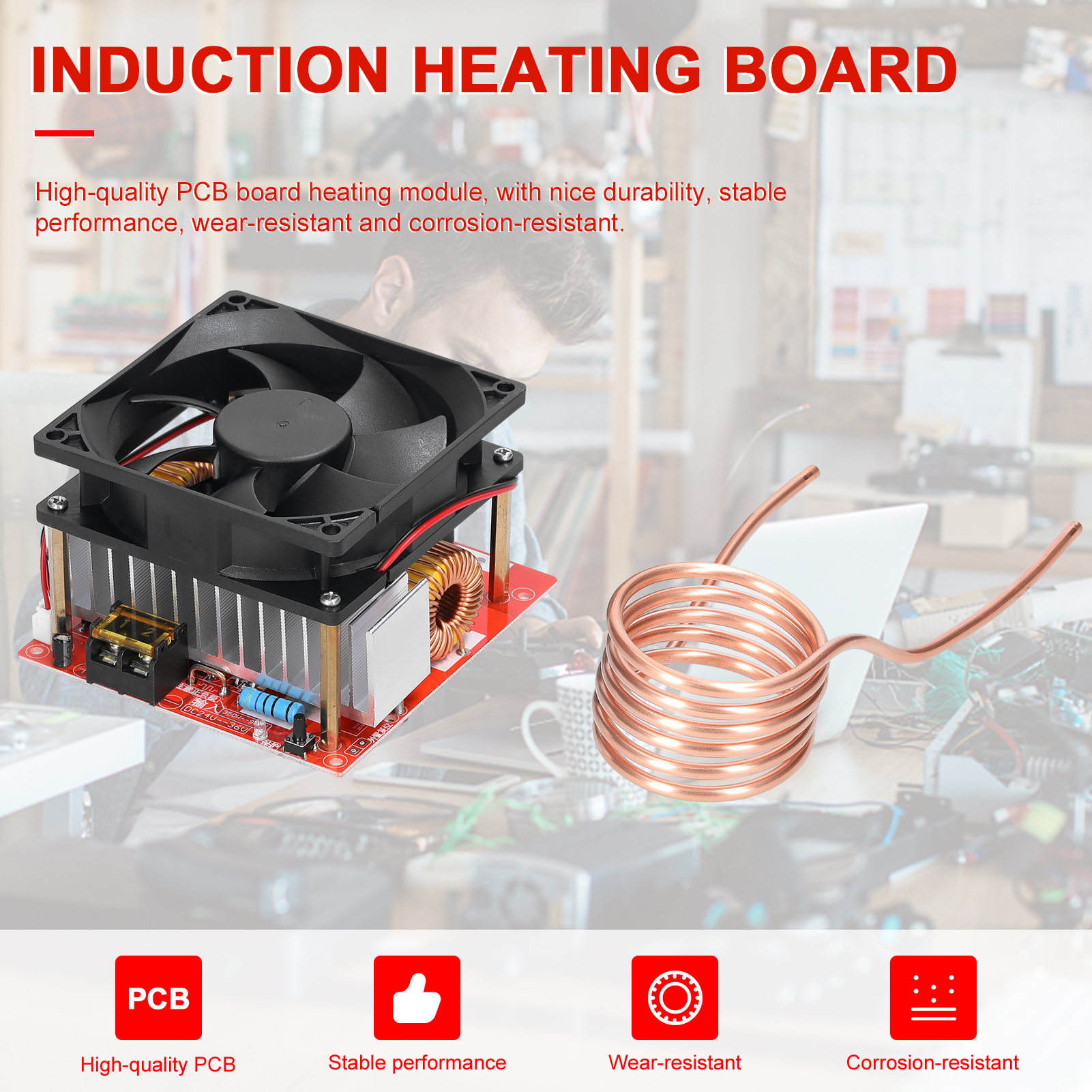 1000W ZVS Induction Heating Board Module Low Voltage Heater Coil Flyback Driver Heater with Copper Tube for DIY Small Parts Hardening Annealing