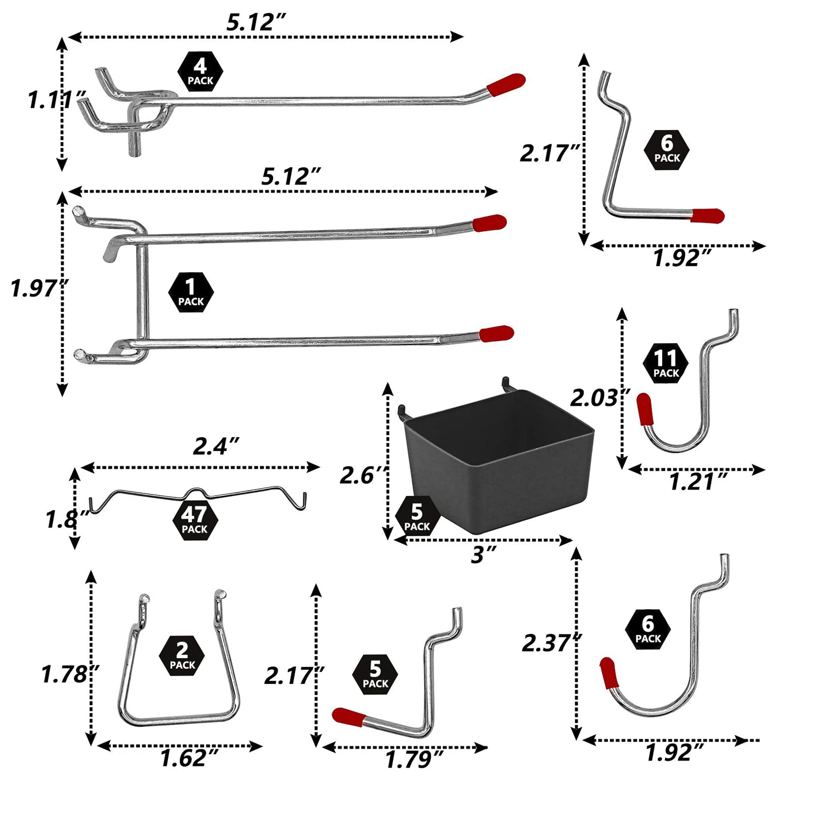 114Pcs Metal Pegboard Hooks Organizer Assortment Kit Peg Locks Hanging Applications