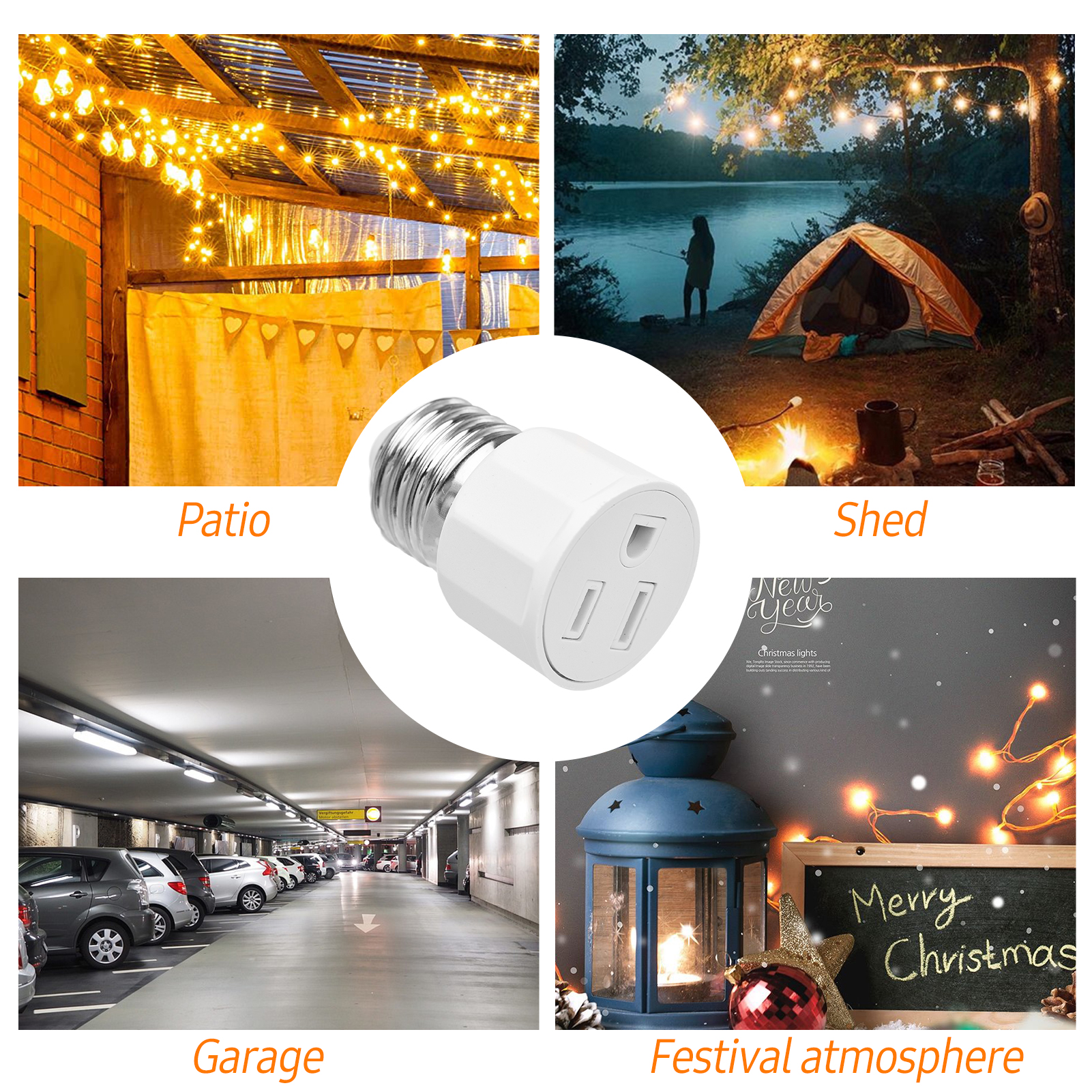 2 PCS E26 E27 Light Bulb Socket Adapter 2 or 3 Prong AC Outlet to Lamp Socket E27 Lamp Holder Adapter US Plug for Patio Shed Garage Warehouse