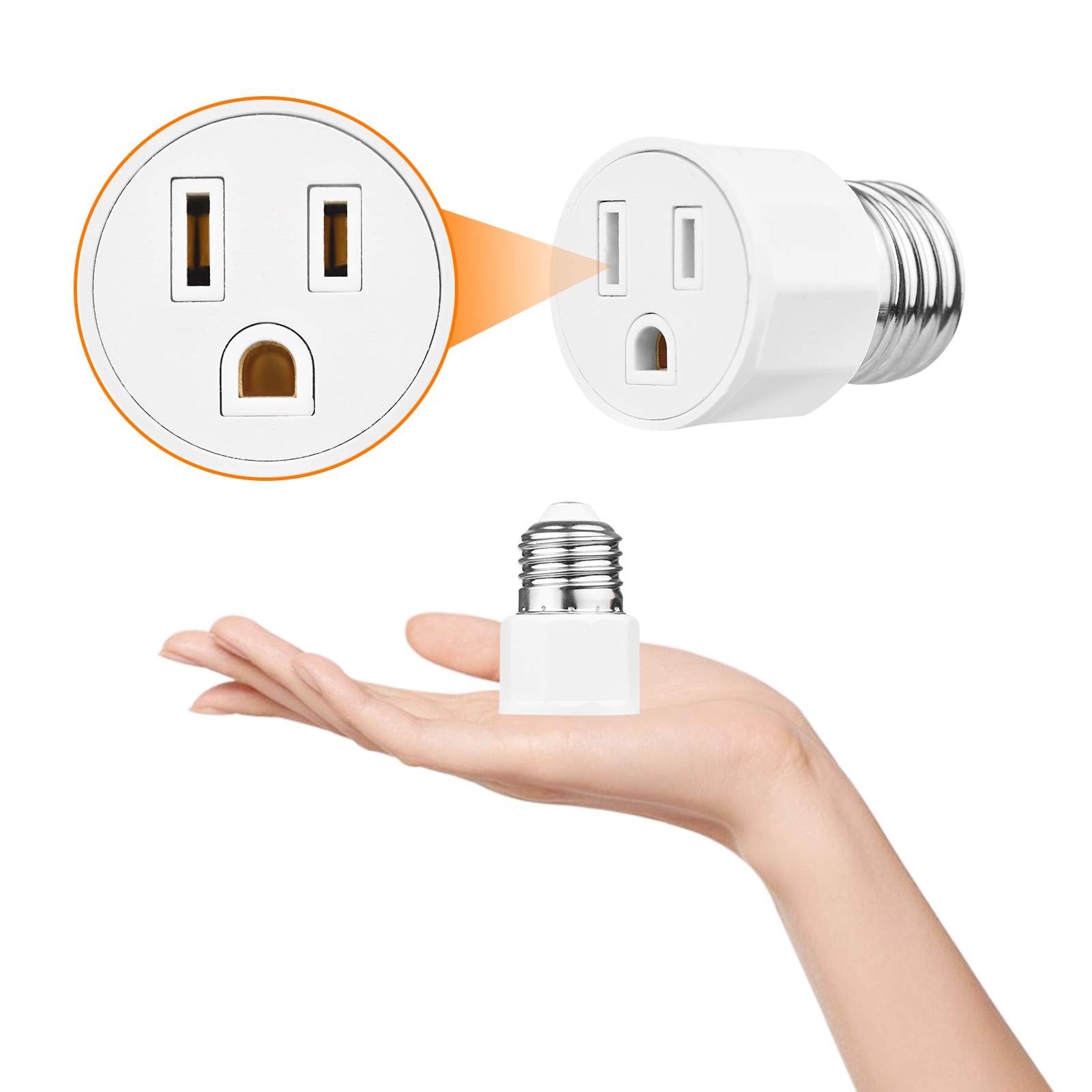 2 PCS E26 E27 Light Bulb Socket Adapter 2 or 3 Prong AC Outlet to Lamp Socket E27 Lamp Holder Adapter US Plug for Patio Shed Garage Warehouse