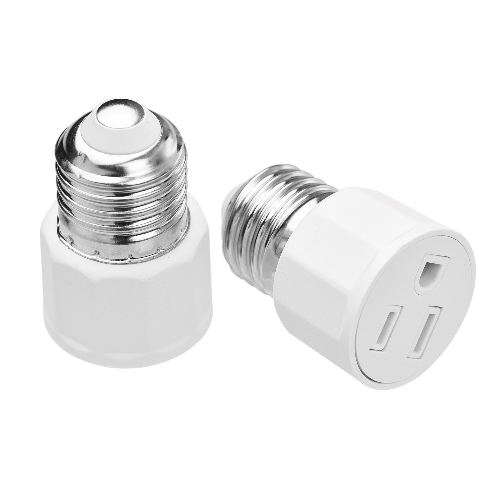 2 PCS E26 E27 Light Bulb Socket Adapter 2 or 3 Prong AC Outlet to Lamp Socket E27 Lamp Holder Adapter US Plug for Patio Shed Garage Warehouse