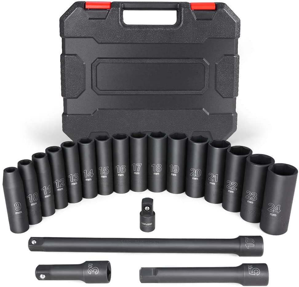 20PCS 1/2-Inch Drive Metric Deep Cr-V Impact Socket Set  (Neutral Brand )