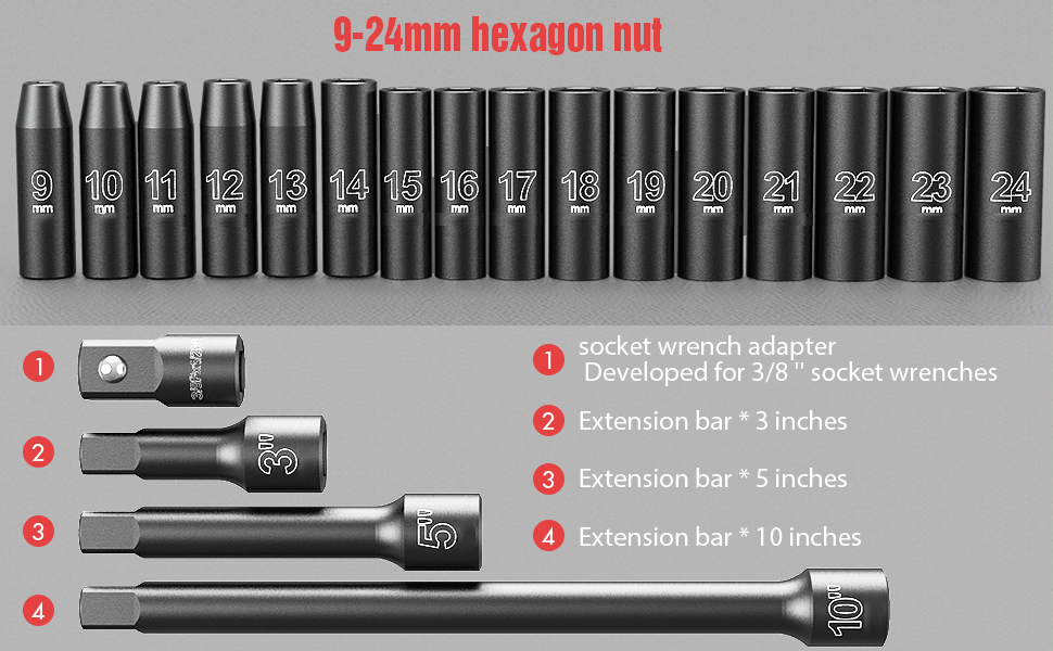 20PCS 1/2-Inch Drive Metric Deep Cr-V Impact Socket Set  (Neutral Brand )