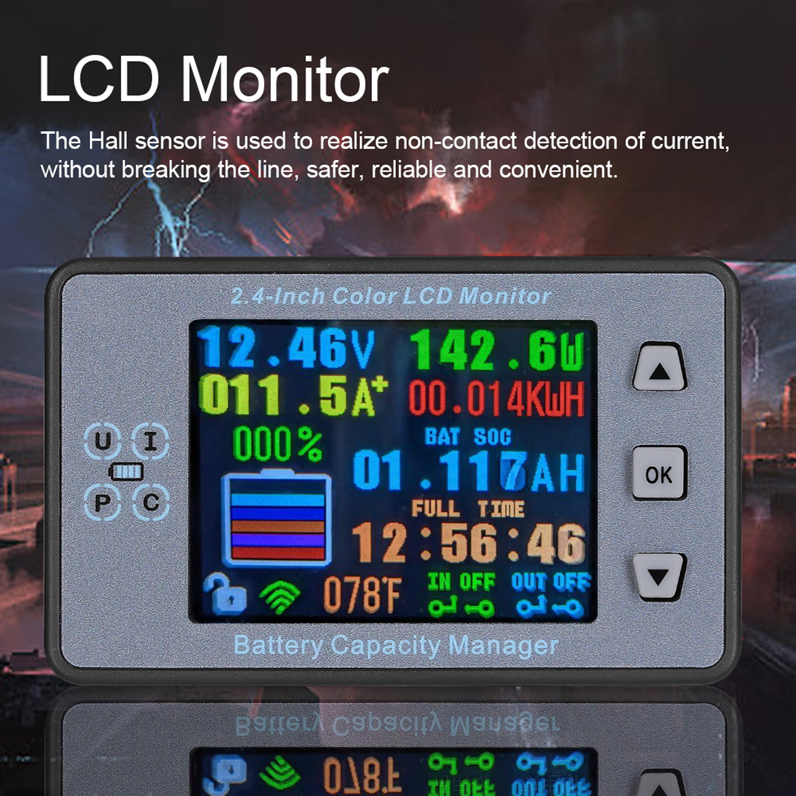 2.4 Inch Wireless Voltage Meter Ammeter Voltmeter Coulometer Battery Power Detector Battery Capacity Tester Real-time Battery Monitor