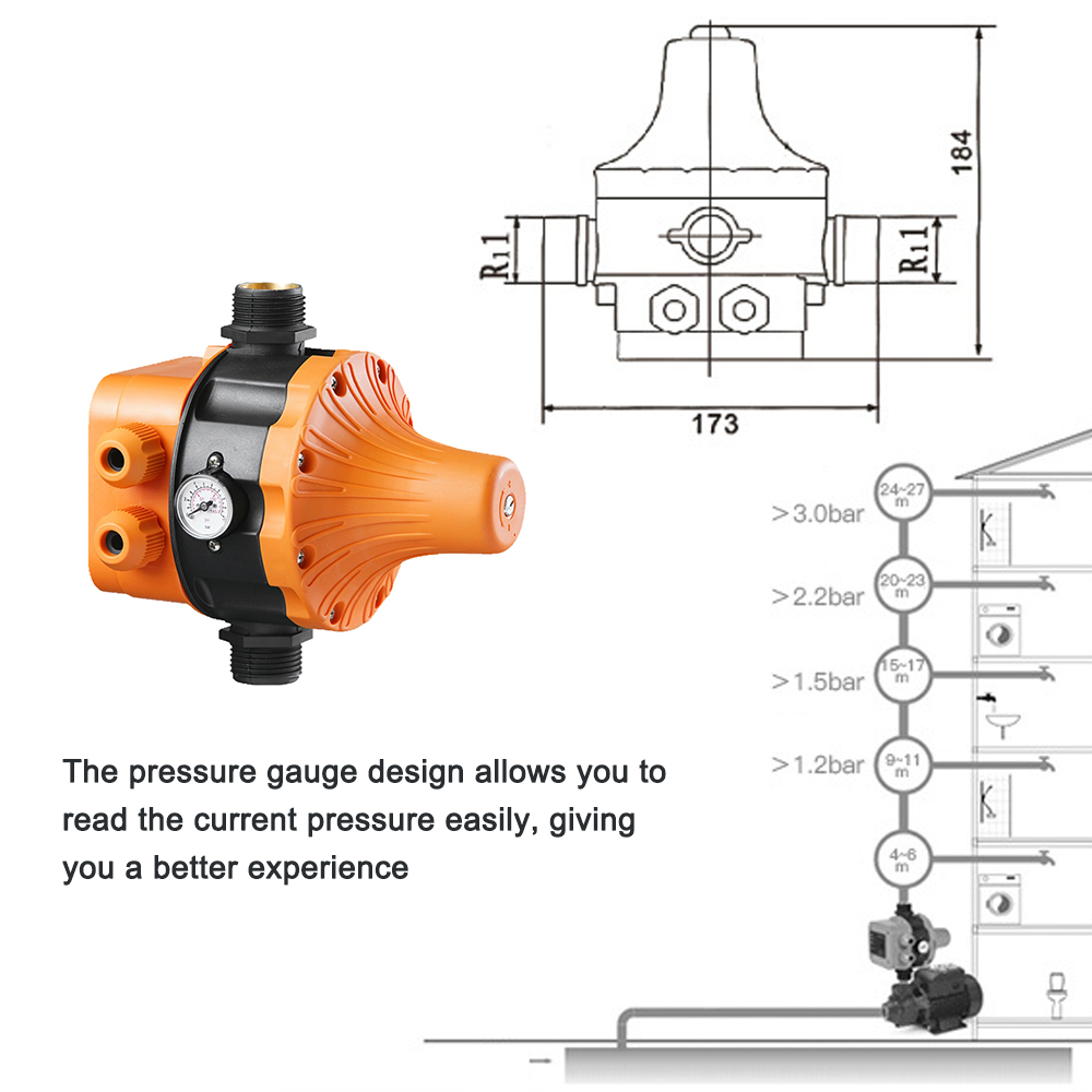 220 V-240V 1.1KW Water Pump Automatic Pressure Switch IP65 Home Household Pump Electronic Pressure Switch