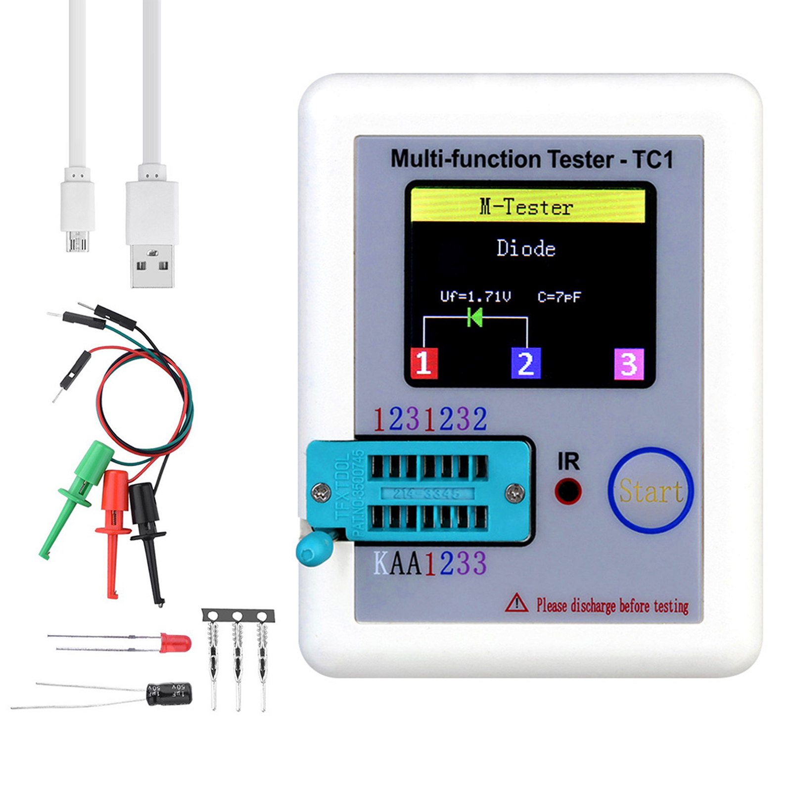 Colorful Display Transistor Tester Multi-functional TFT Backlight Didoe Triode Capacitance Resistor Detector Inductance MOSFET NPN PNP Triac MOS Automatic Calibration Detector