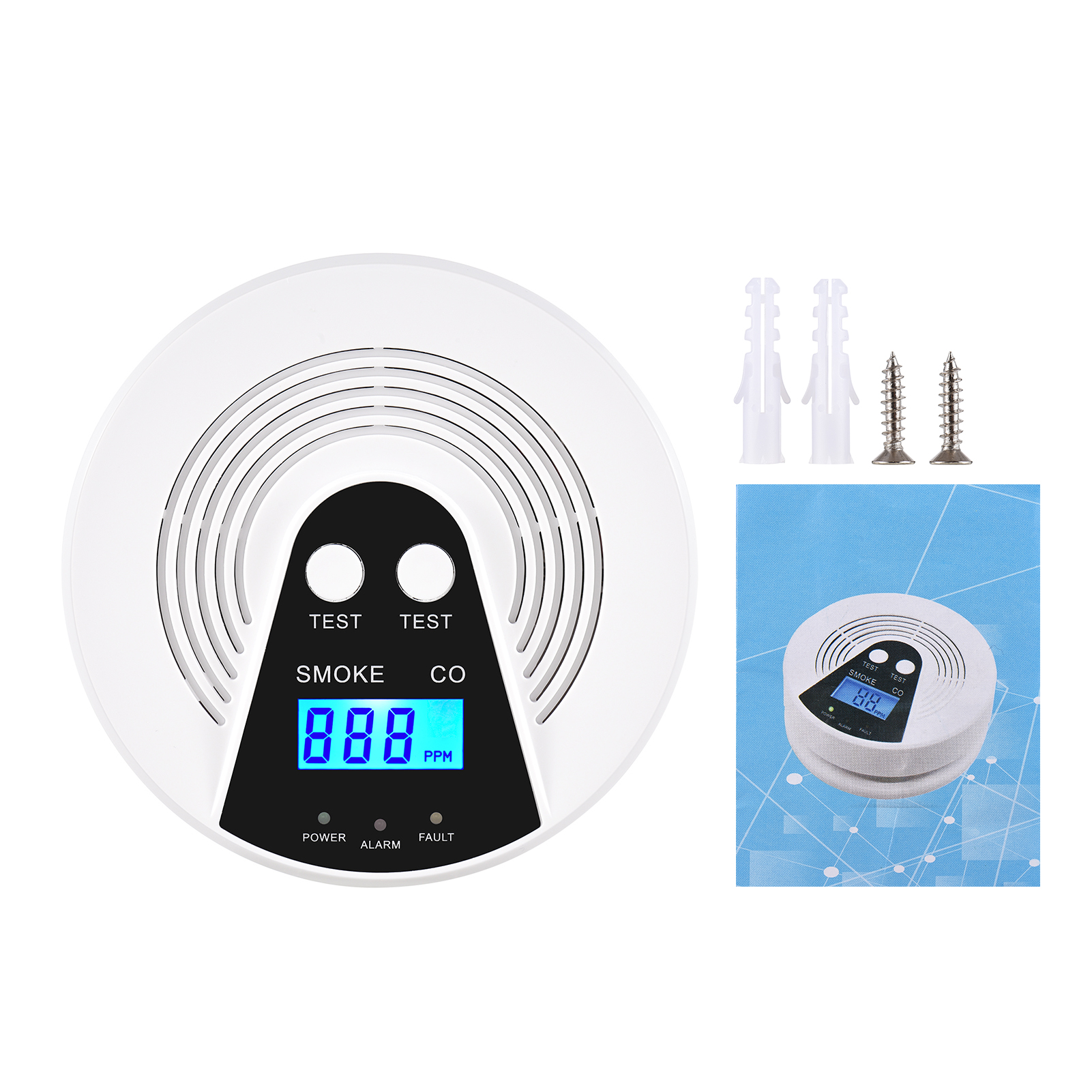 Smoke and Carbon Monoxide Alarm LCD Display CO Detector Smoke Alarm Voice Alert Combination Smoke and CO Alarm Battery Powered