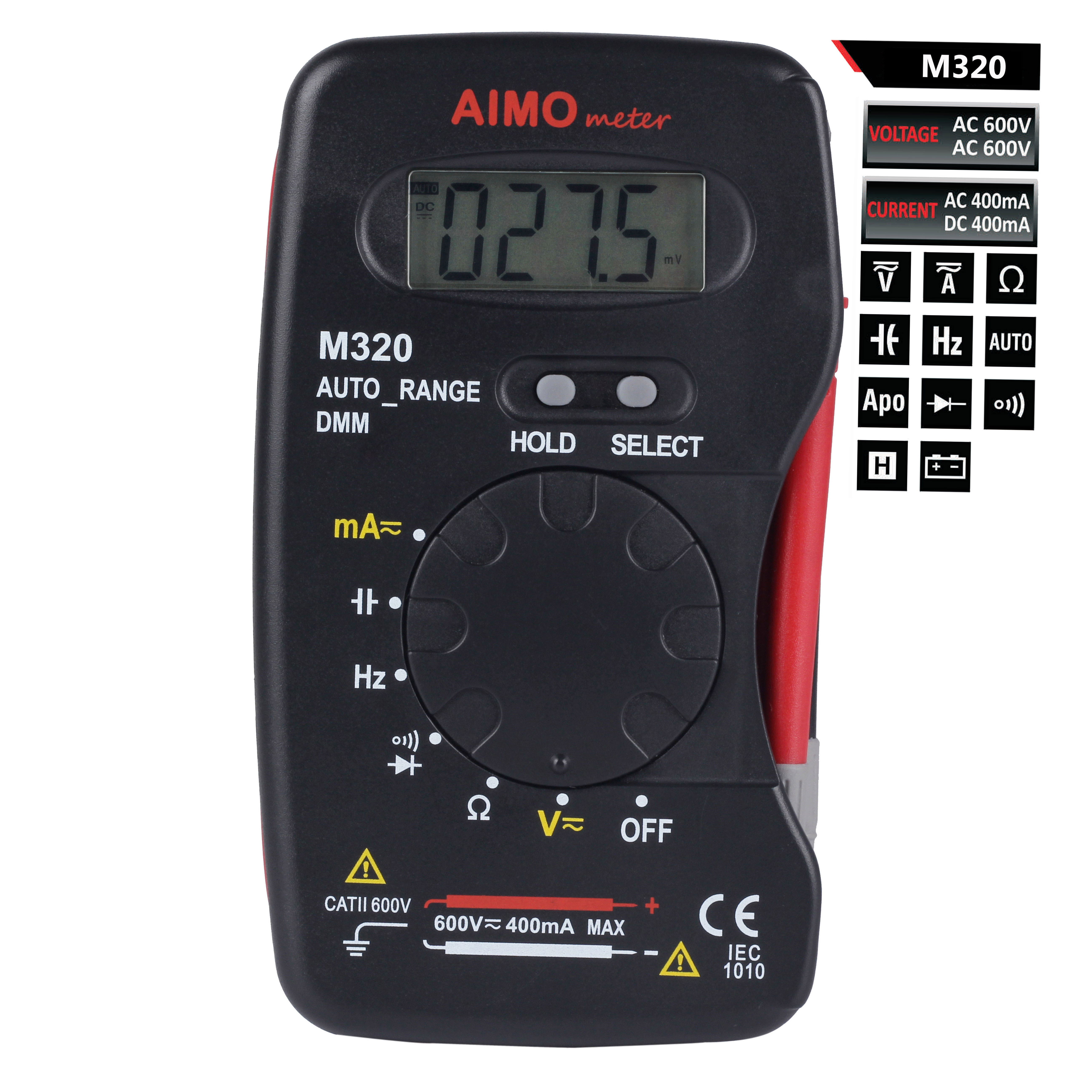 AIMO M320 Pocket Size Handheld LCD Digital Multimeter DMM Frequency Capacitance Measurement Data Hold Auto Range