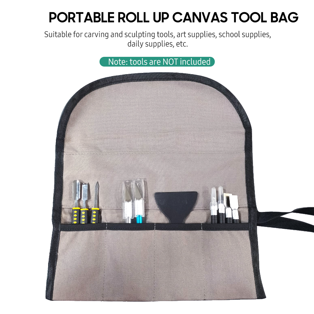 Portable Roll up Tool Bag Foldable Roll Small Tool Pouch Multiple Pockets Canvas Toolbag Organizer for Carving Sculpting Art Tools Woodworking