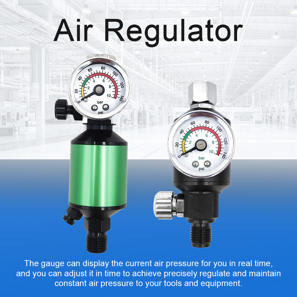 0-140PSI 1/4 Inch Pneumatic Sprays Machine Pressure Regulator Air Filter with Gauge Sprays Machine Control Valves Air Flows Adjusting Control Tool