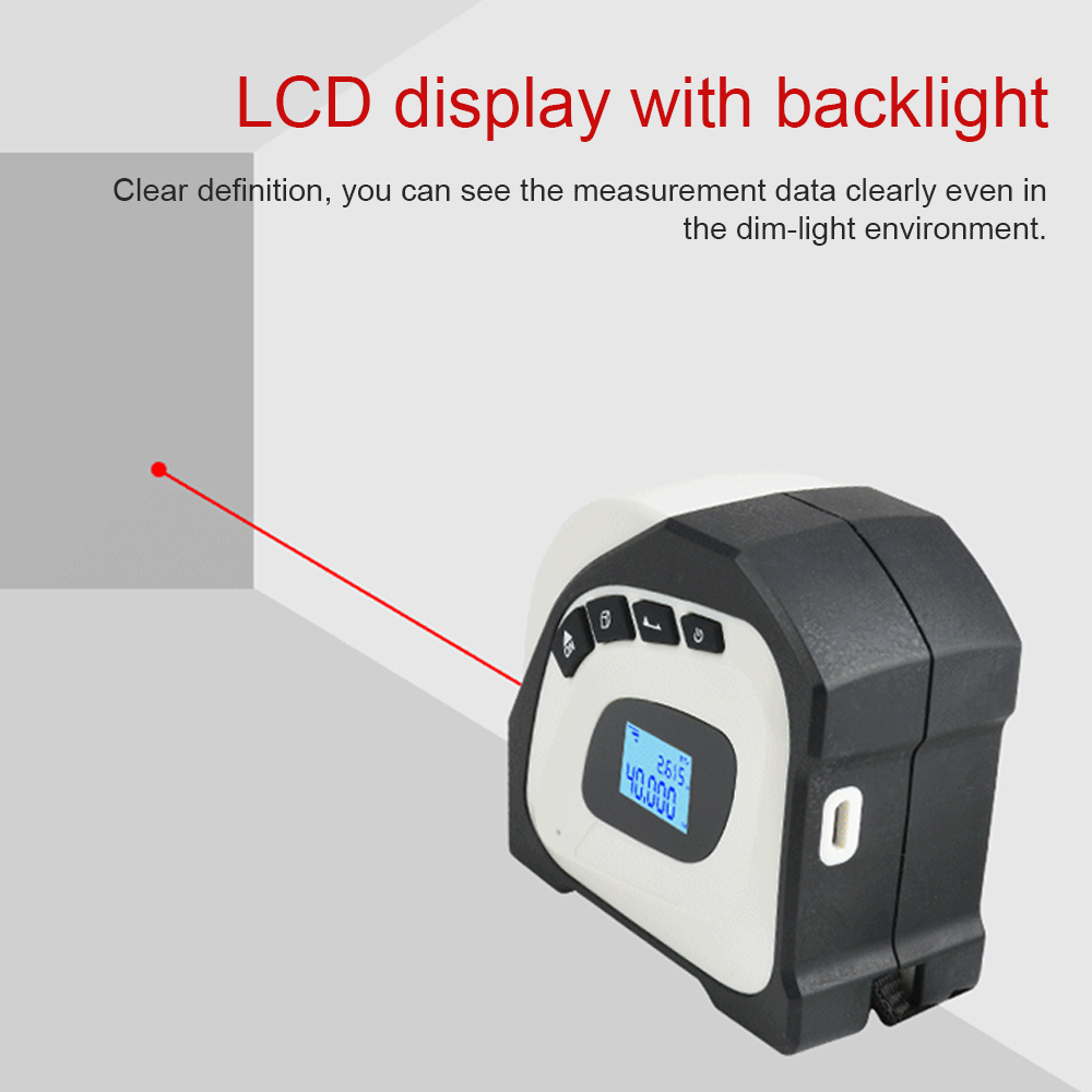 2in1 Laser Rangefinder 5m Tape Measure Ruler LCD Display with Backlight Distance Meter Building Measurement Device Area Volumes Surveying Equipment