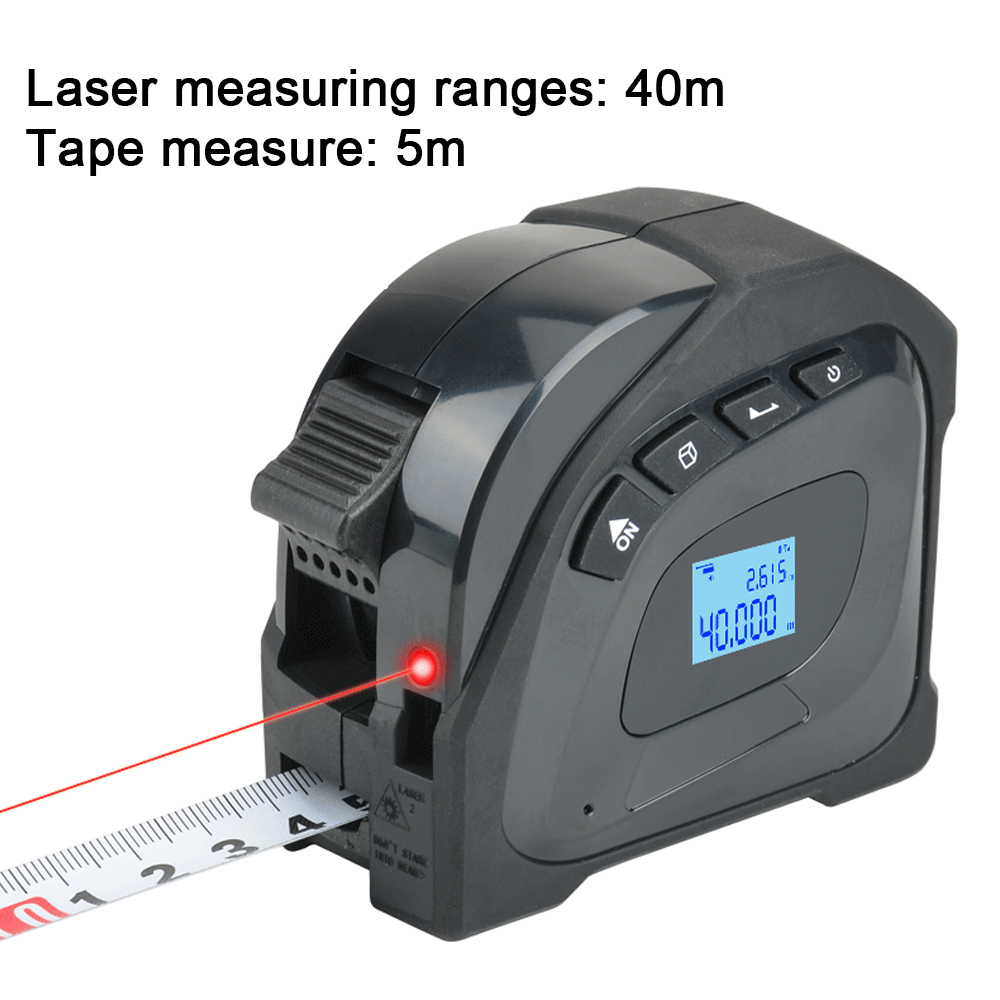 2in1 Laser Rangefinder 5m Tape Measure Ruler LCD Display with Backlight Distance Meter Building Measurement Device Area Volumes Surveying Equipment