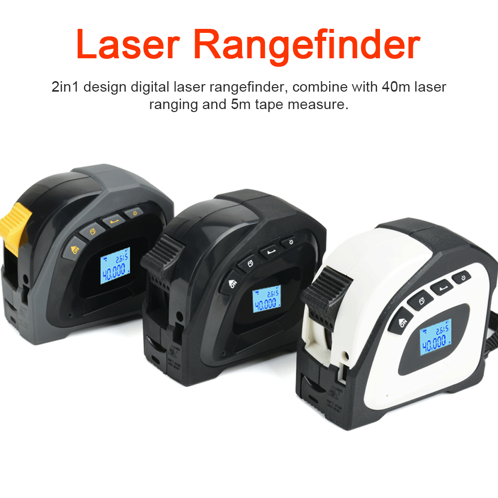 2in1 Laser Rangefinder 5m Tape Measure Ruler LCD Display with Backlight Distance Meter Building Measurement Device Area Volumes Surveying Equipment