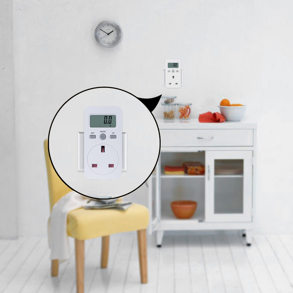 UK Plug Plug-in Digital LCD Energy Monitor Power Meter Electricity Electric Usage Monitoring Socket