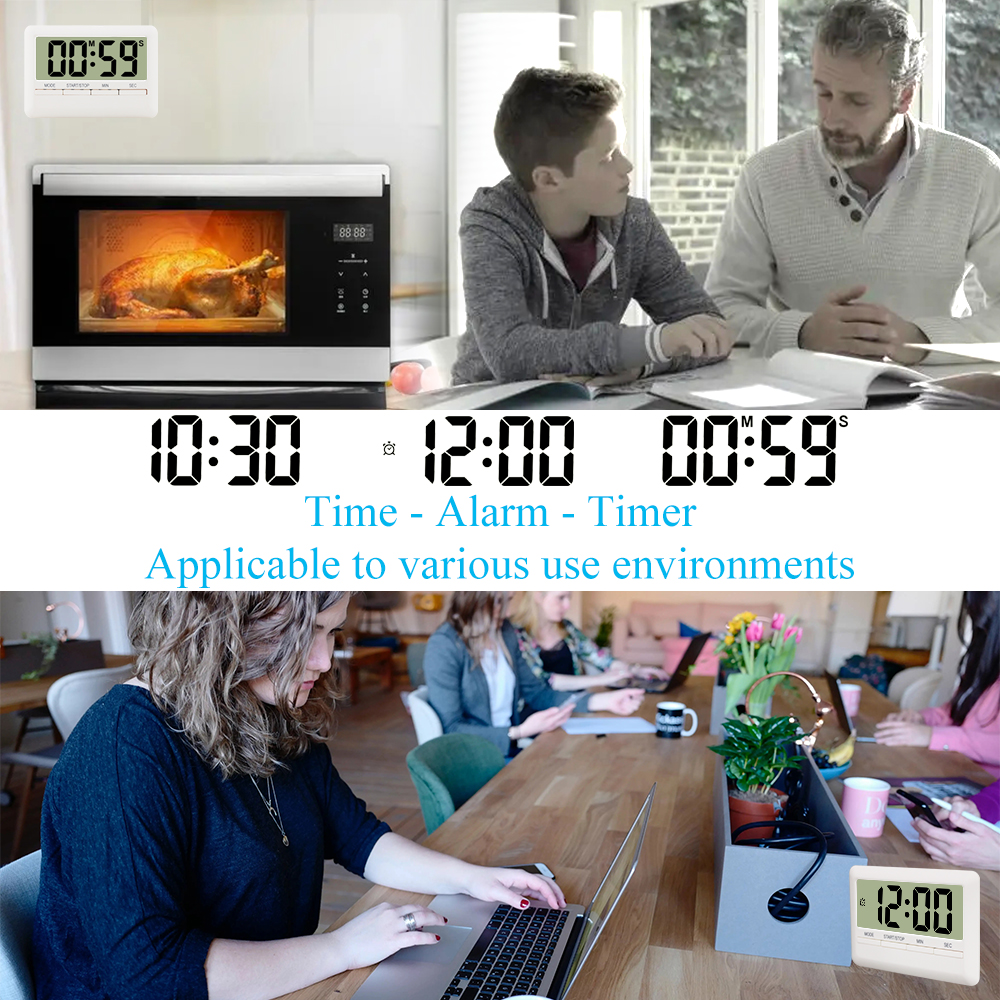 LCD Digital Alarm Clock Timer Large Time Manual Countdown for Cooking Shower Study Stopwatch Kitchen Magnetic Electronic Clock