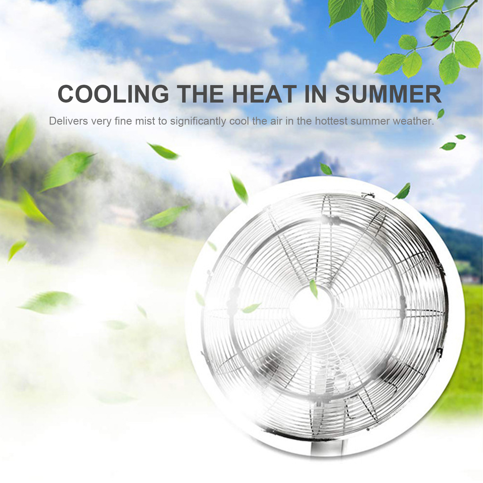 Outdoor Misting Fan Kit For Water Misting Cooling System Misters Mister Fan Line and 5 Brass Mist Nozzles for Cooling Outdoor Patios (24 Inch + 9.84ft)