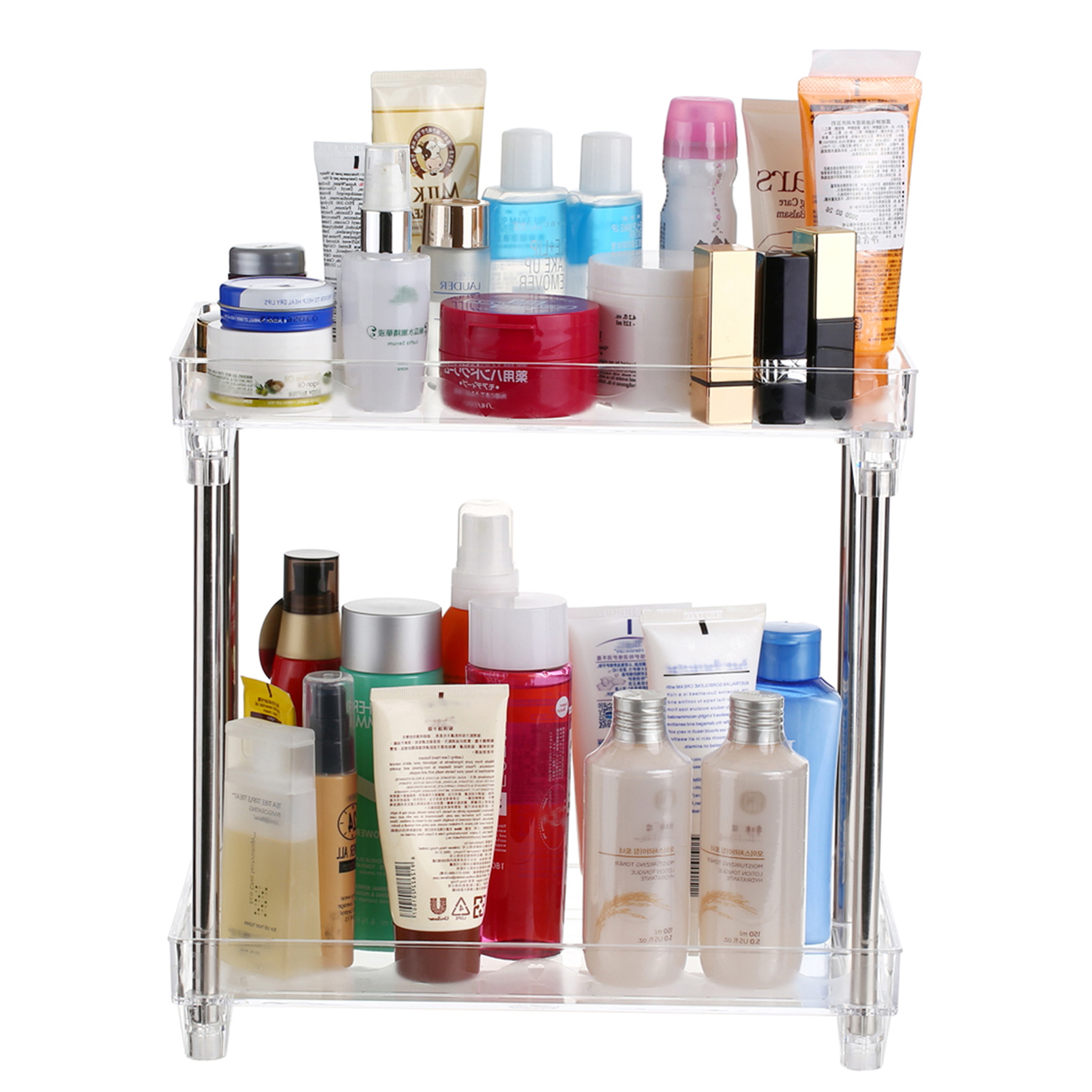 Multi-functional 2-Tier Cosmetic Organizer Tray Storage Shelf Caddy Stand for Bathroom Vanity Countertop