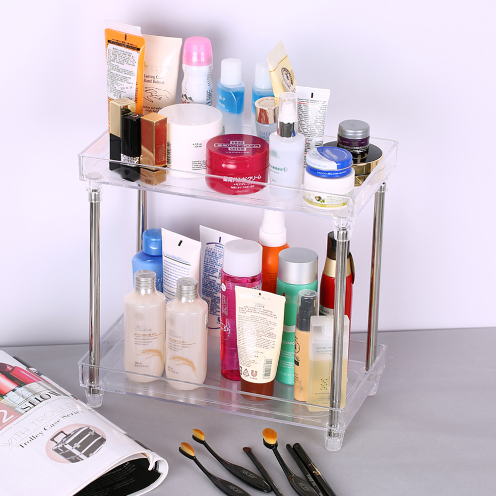 Multi-functional 2-Tier Cosmetic Organizer Tray Storage Shelf Caddy Stand for Bathroom Vanity Countertop