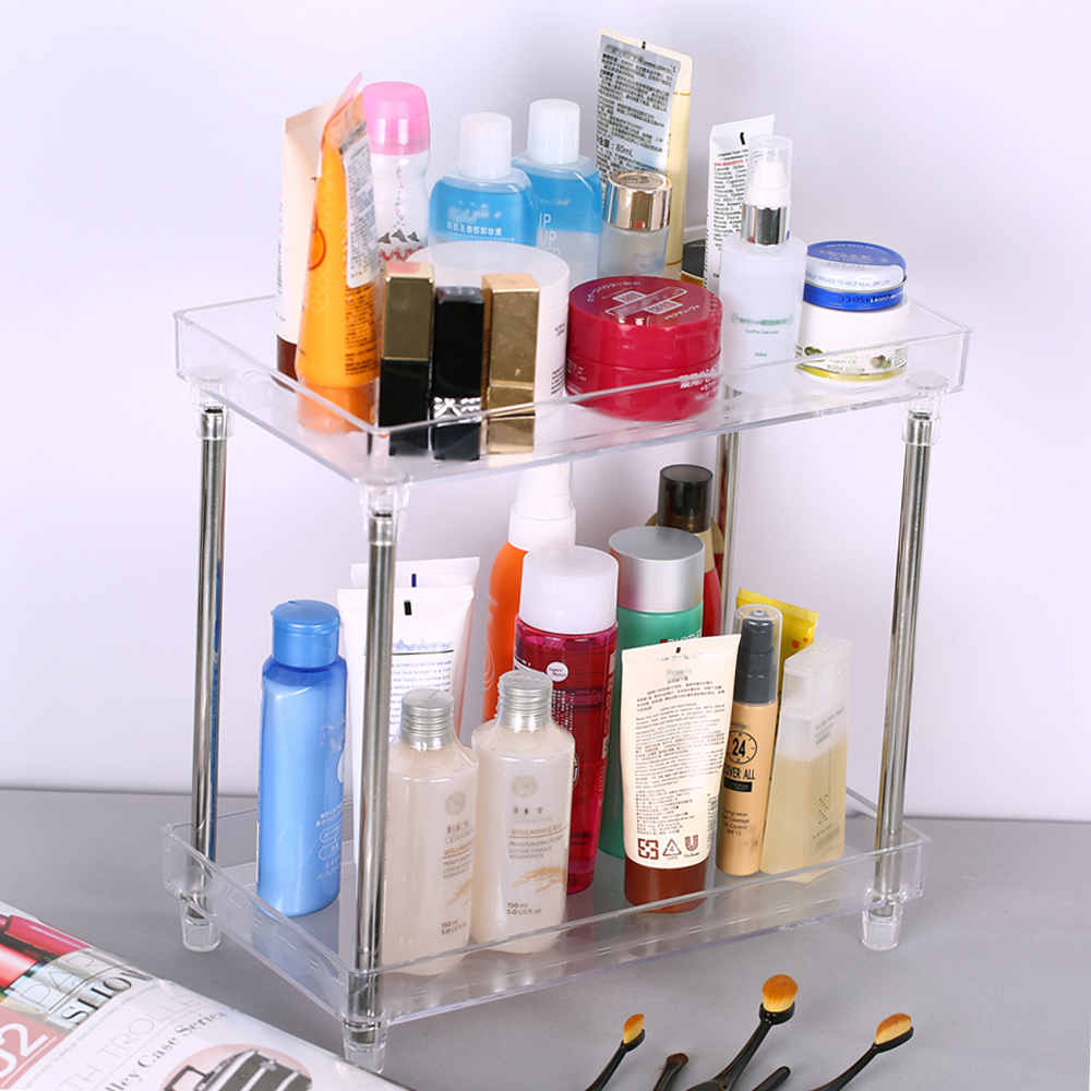 Multi-functional 2-Tier Cosmetic Organizer Tray Storage Shelf Caddy Stand for Bathroom Vanity Countertop