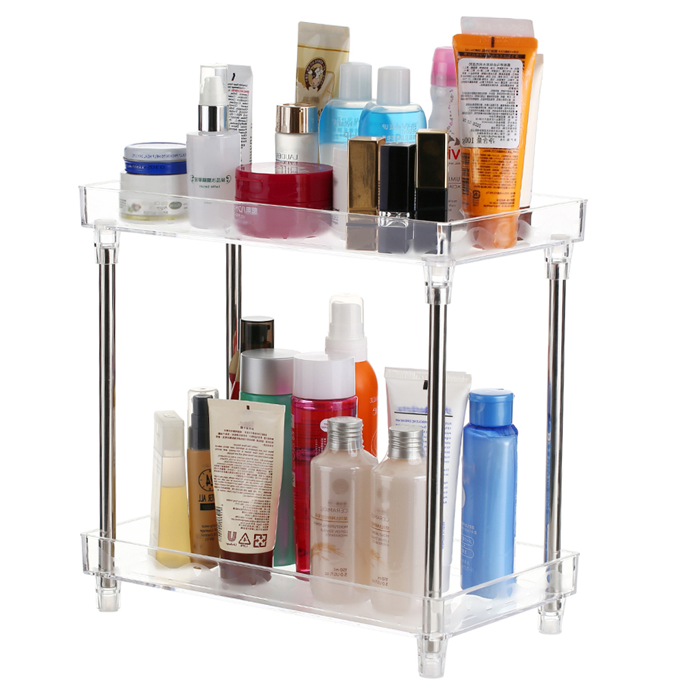 Multi-functional 2-Tier Cosmetic Organizer Tray Storage Shelf Caddy Stand for Bathroom Vanity Countertop