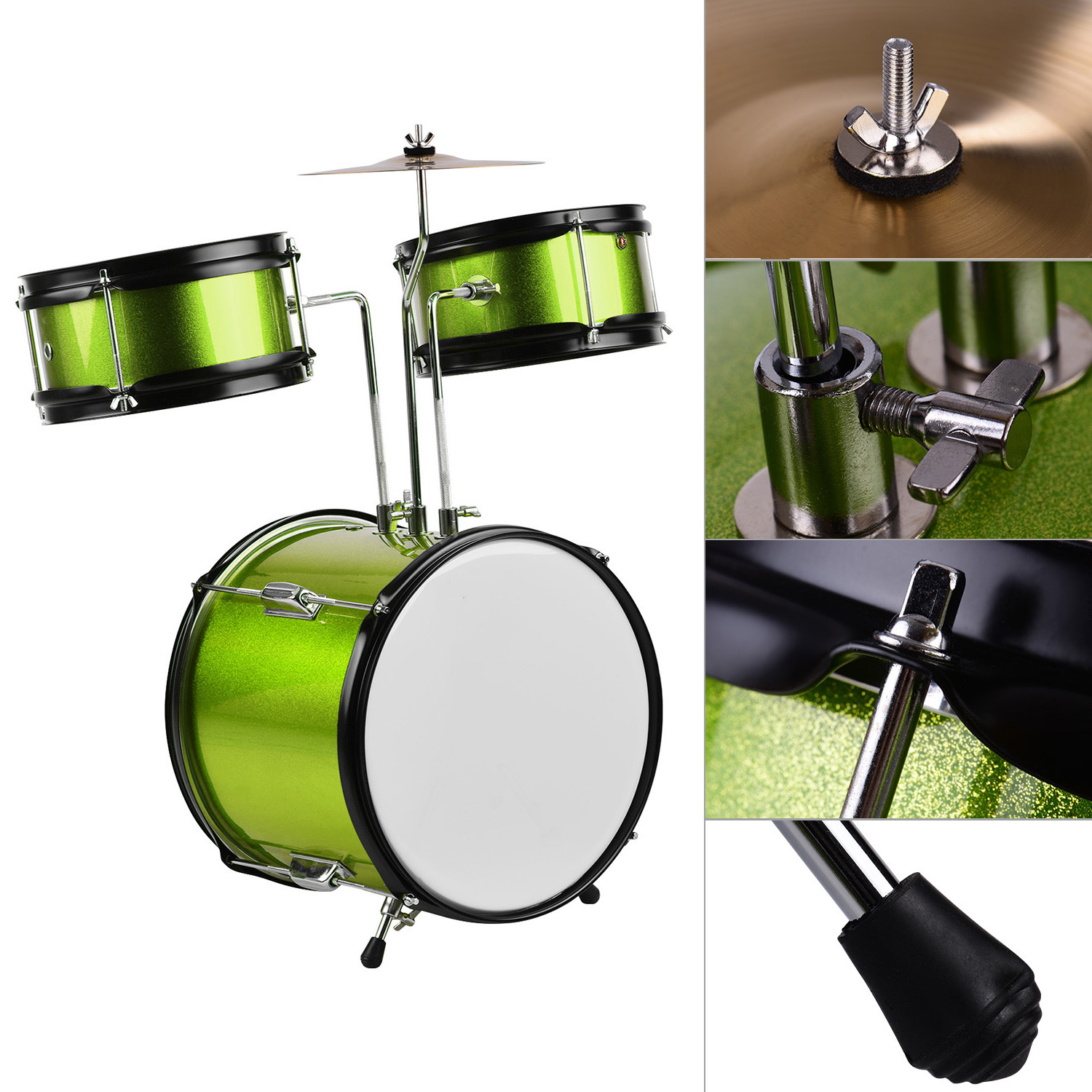 Kids Children Junior Beginners 3-Piece Drum Set Drums Kit Percussion Musical Instrument with Cymbal Drumsticks Adjustable Stool