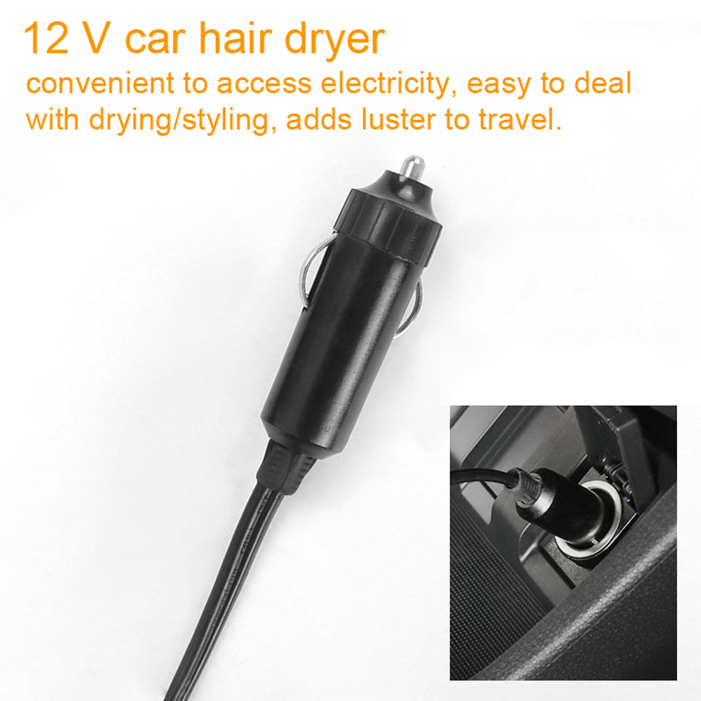 12 V Car-Styling Hair Dryer Hot & Cold Blow Dryer Foldable Hair Blower Window Defroster with 2 Levels for Self-Driving Travel