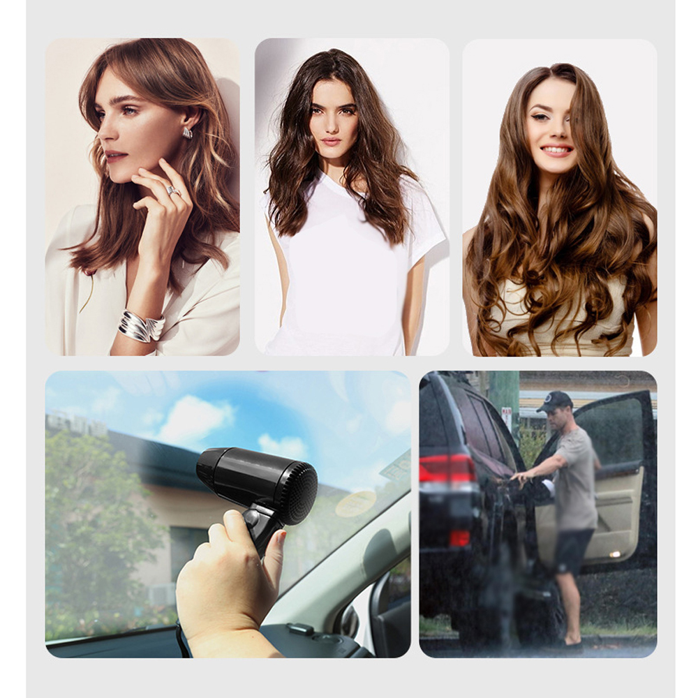 12 V Car-Styling Hair Dryer Hot & Cold Blow Dryer Foldable Hair Blower Window Defroster with 2 Levels for Self-Driving Travel