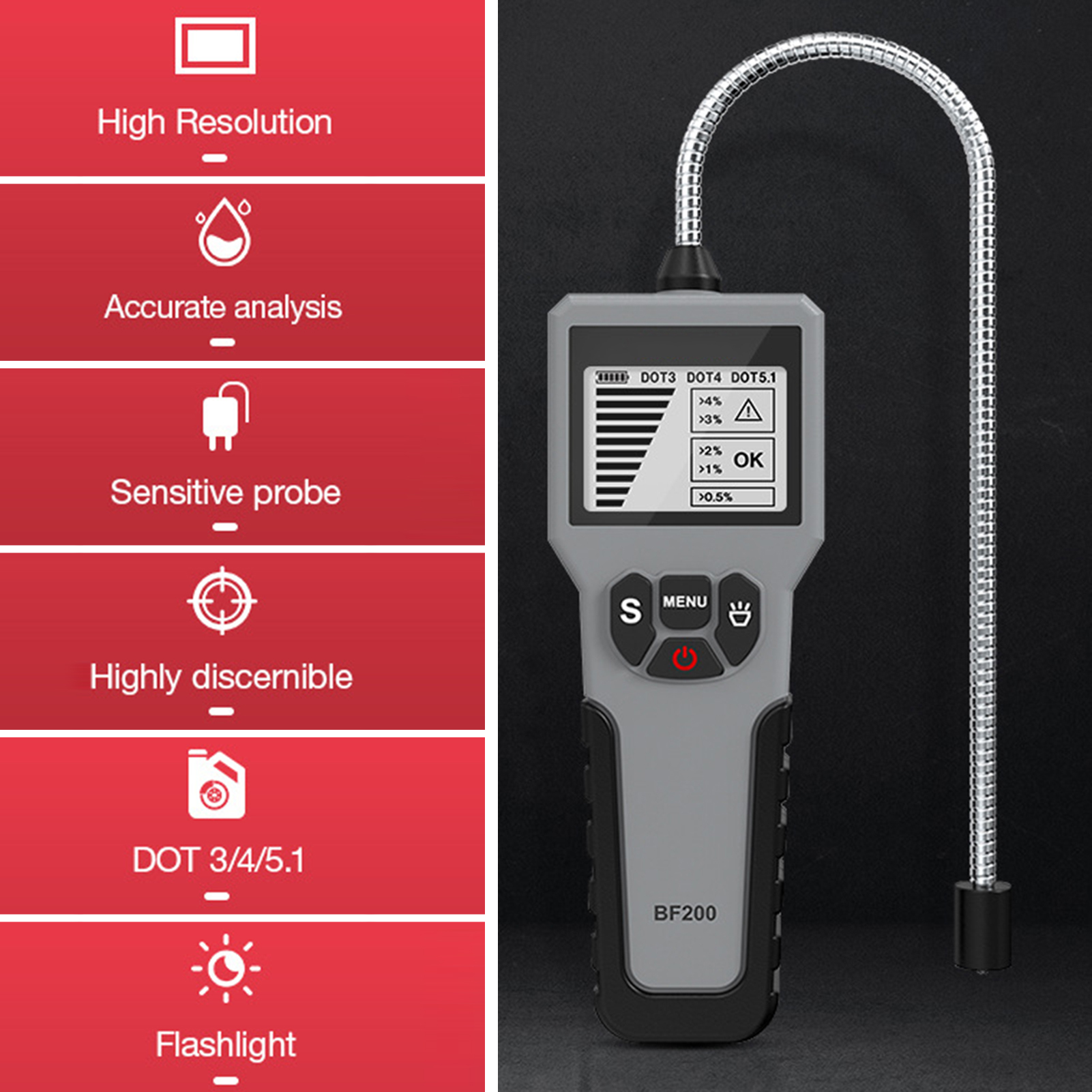 Automotive Brake Fluid Tester Oil Moisture Water Detection with  LCD Display for Vehicle DOT3 DOT4 DOT5.1 Brake Fluid Detector