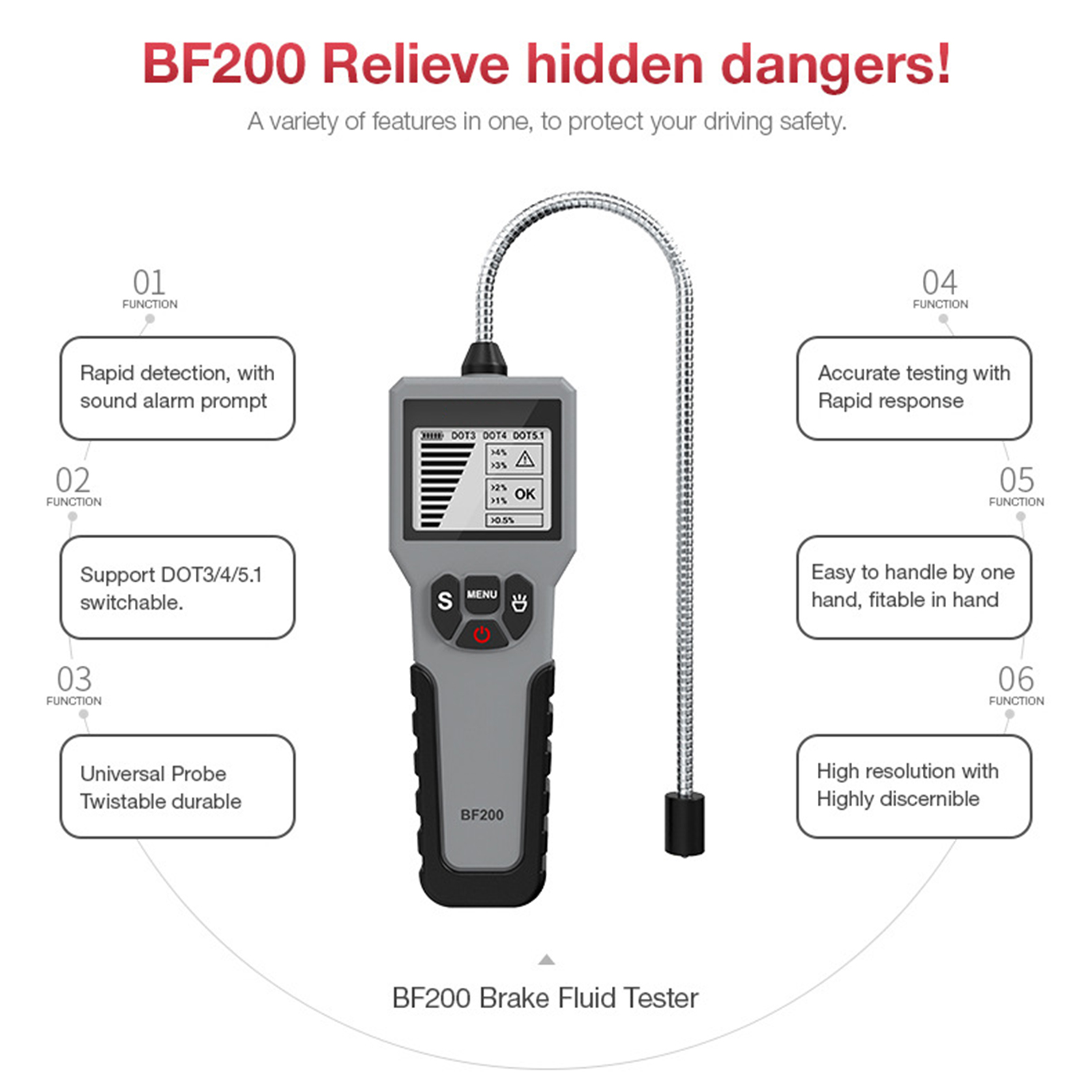 Automotive Brake Fluid Tester Oil Moisture Water Detection with  LCD Display for Vehicle DOT3 DOT4 DOT5.1 Brake Fluid Detector