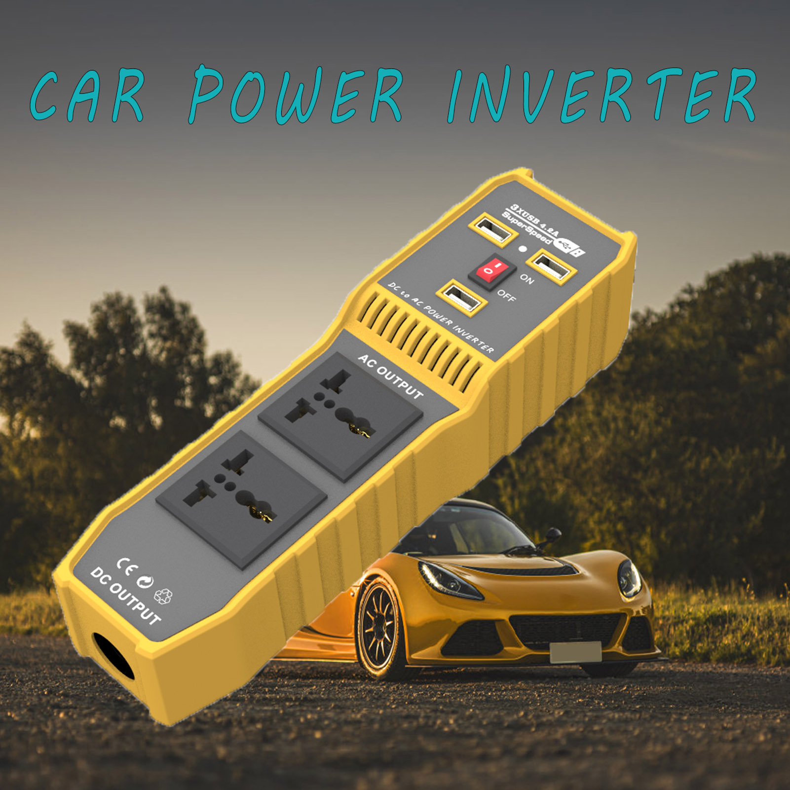 Car Power Inverter High Frequency Modified Sine Wave Inverter to AC 110V Converter with 3 USB Port 2 AC Socket Lighter