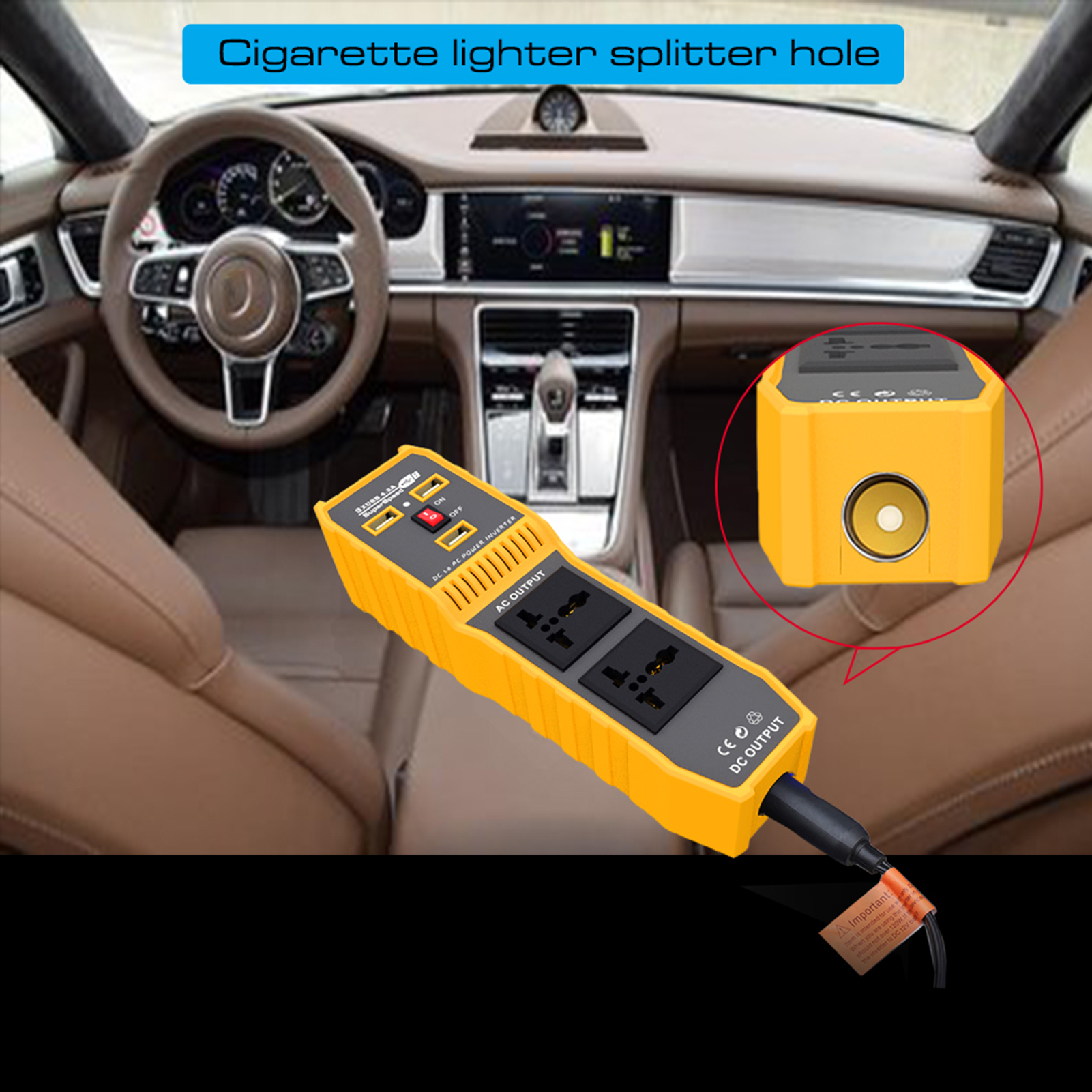 Car Power Inverter High Frequency Modified Sine Wave Inverter to AC 110V Converter with 3 USB Port 2 AC Socket Lighter