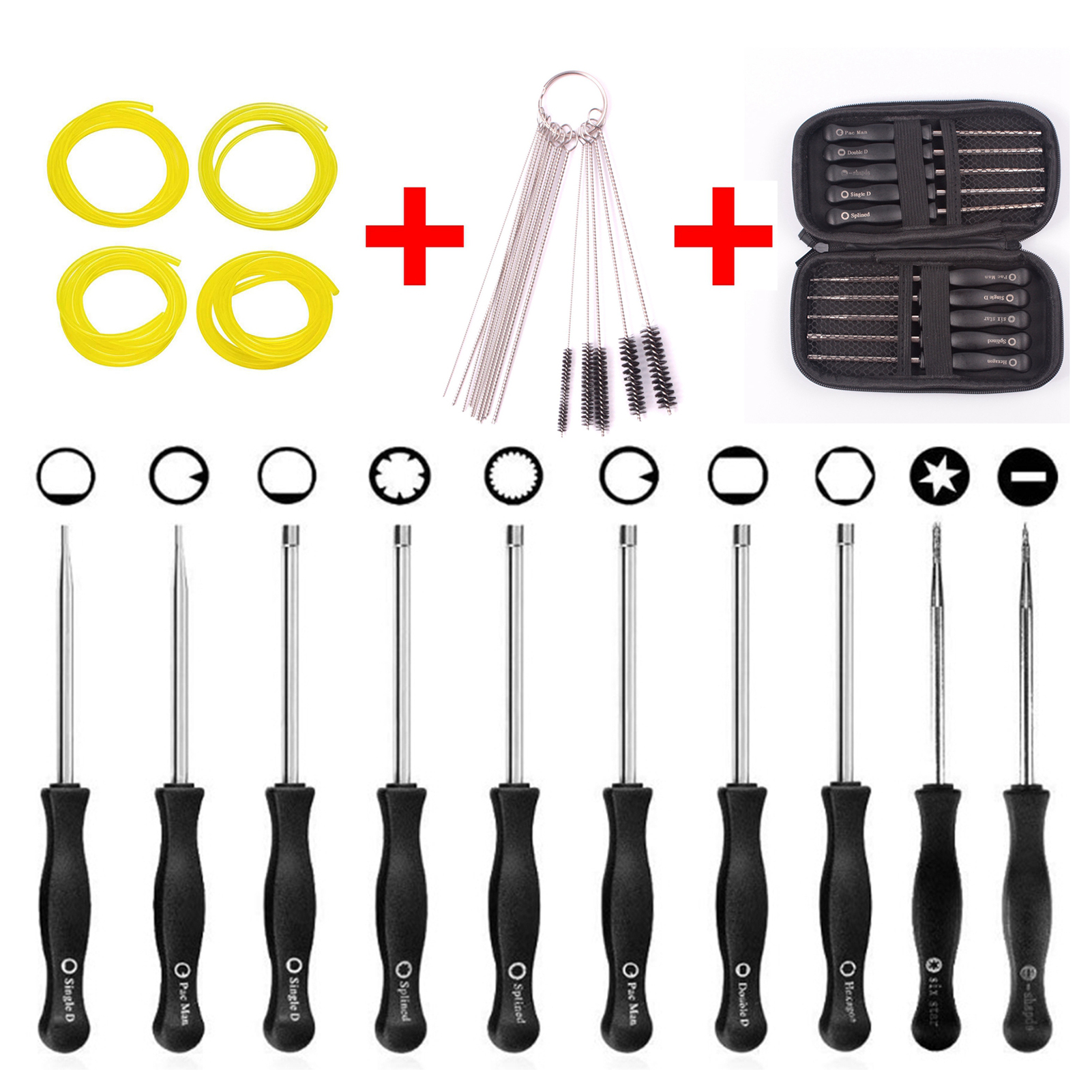 Pack of 10 Carburetor Adjustment Tool + Carrying Case + Cleaning Kit +Fuel Tube for Common 2 Cycle Carburator Engine