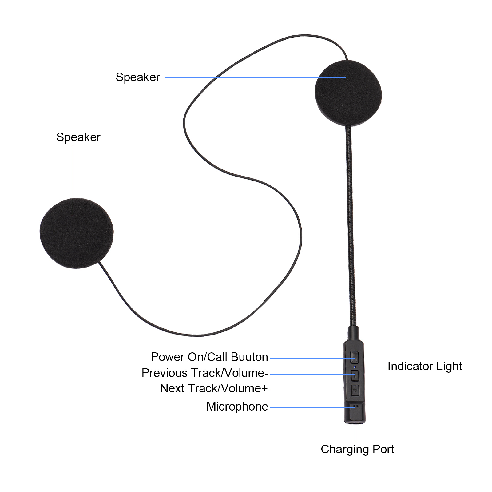 Wireless BT Headphones Motorbike Intercom Helmet Music Headset Hands-free with HD Microphone for Motorcycle Rider