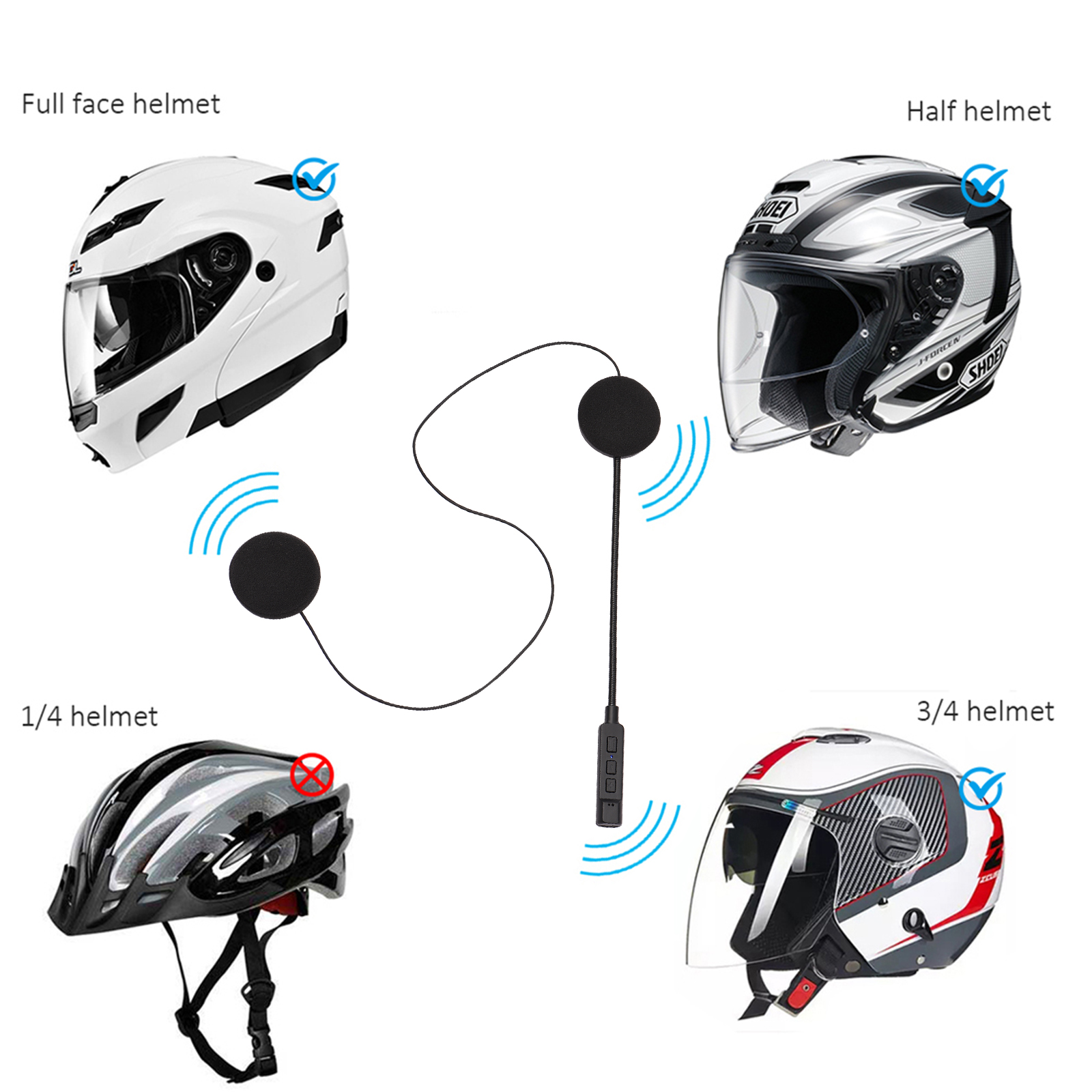 Wireless BT Headphones Motorbike Intercom Helmet Music Headset Hands-free with HD Microphone for Motorcycle Rider