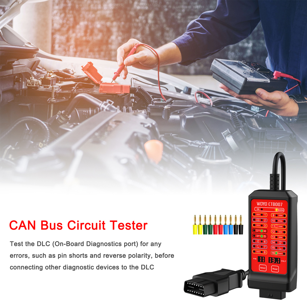 WOYO 12 V 24 V Portable CAN Tester 16 Pin Break Out Box Detection CAN Bus Circuit Tester Vehicle Diagnosis On-Board Diagnostics Tester