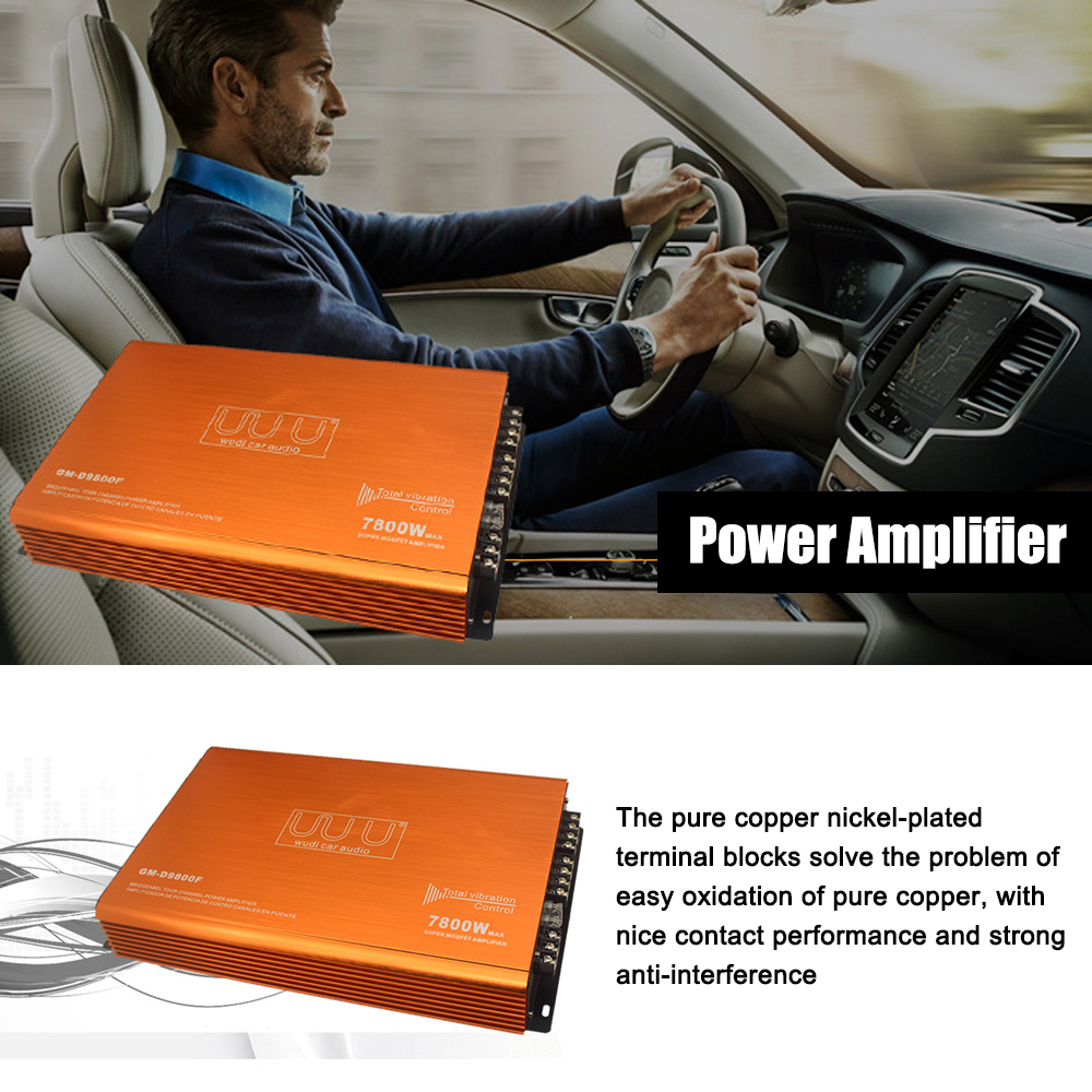 4-Channel Car Audio Amplifier 7800W HiFi Class-D Stereo Power Amplifier 4-Way High Power Amp. Aluminum Alloy