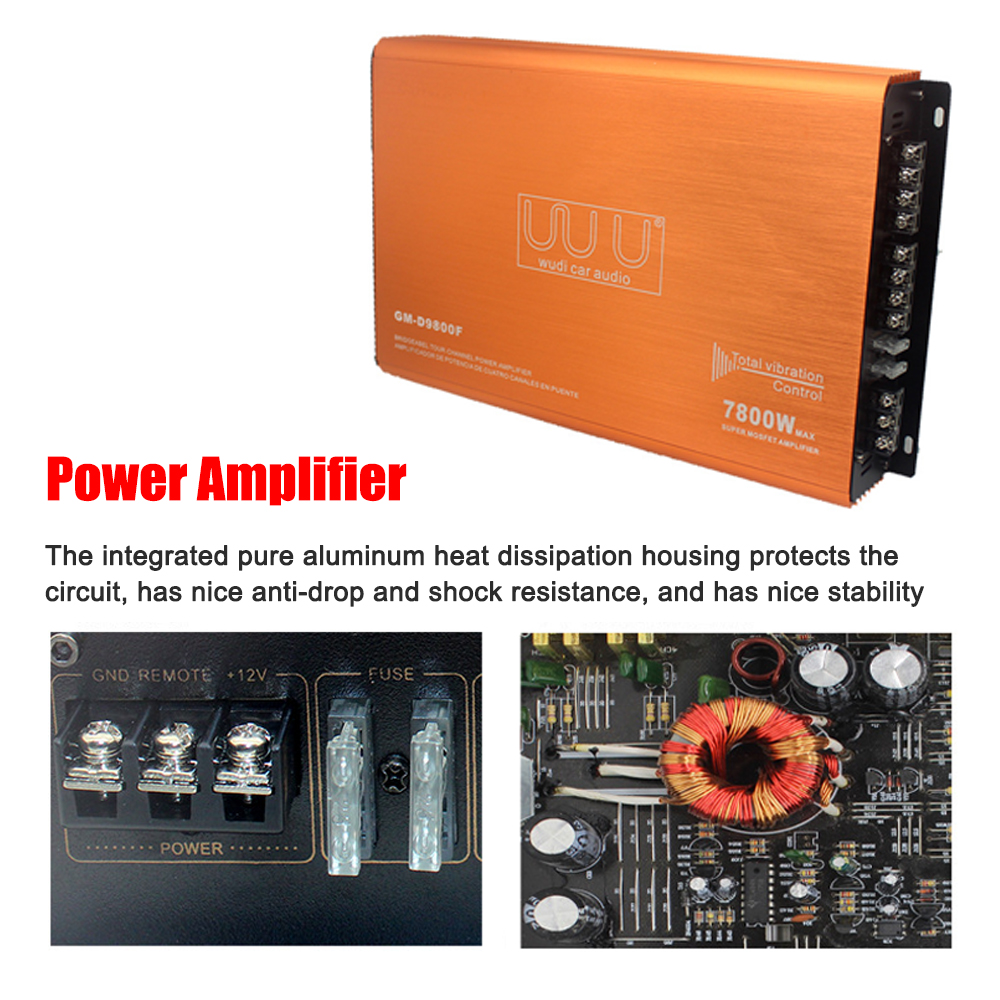 4-Channel Car Audio Amplifier 7800W HiFi Class-D Stereo Power Amplifier 4-Way High Power Amp. Aluminum Alloy