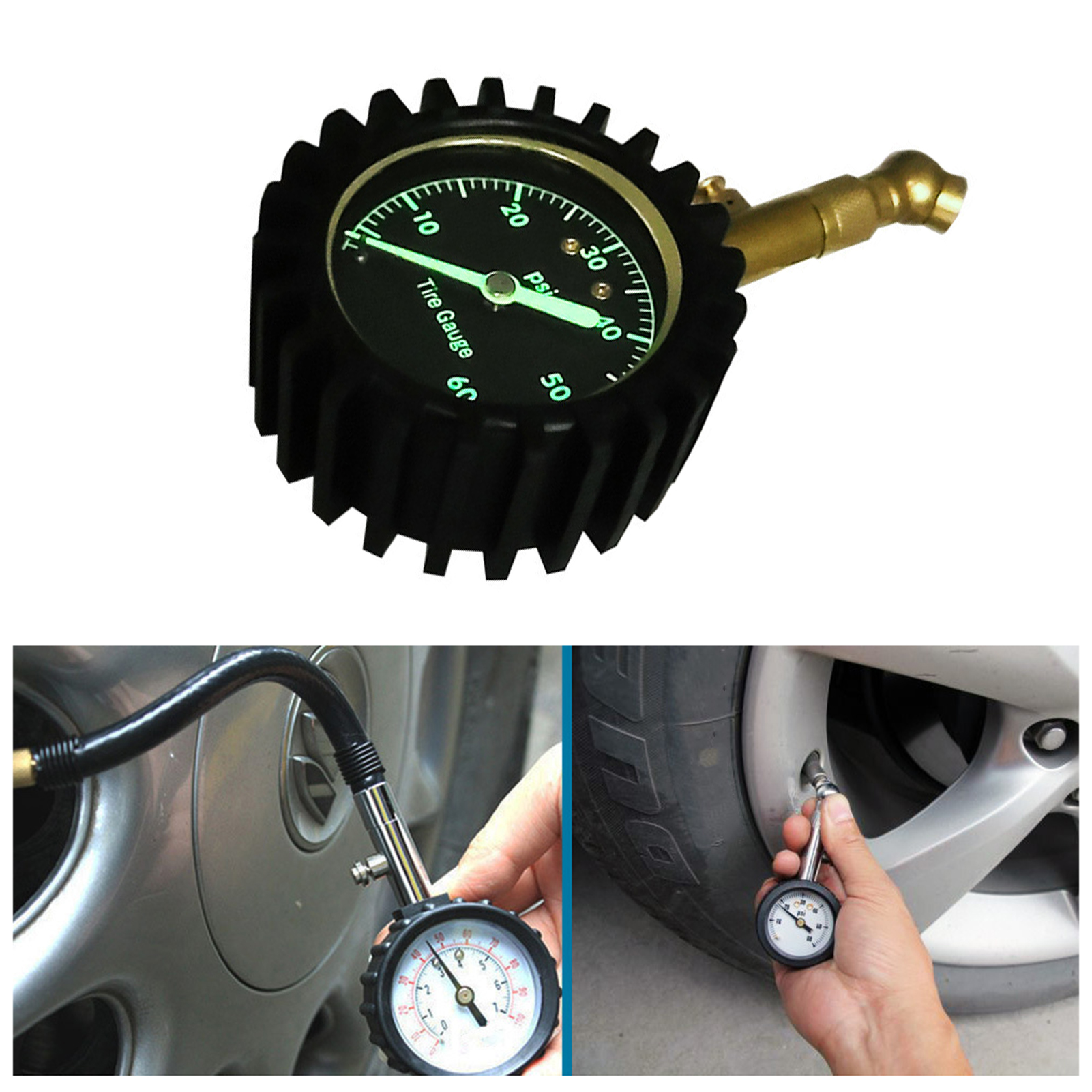 0-60psi Tire Pressure Gauge Heavy Duty Air Pressure Gauge with Large 2 Inch Easy to Read Glow Dial, Low – High Tire Gauge for Car, SUV & Truck Tires